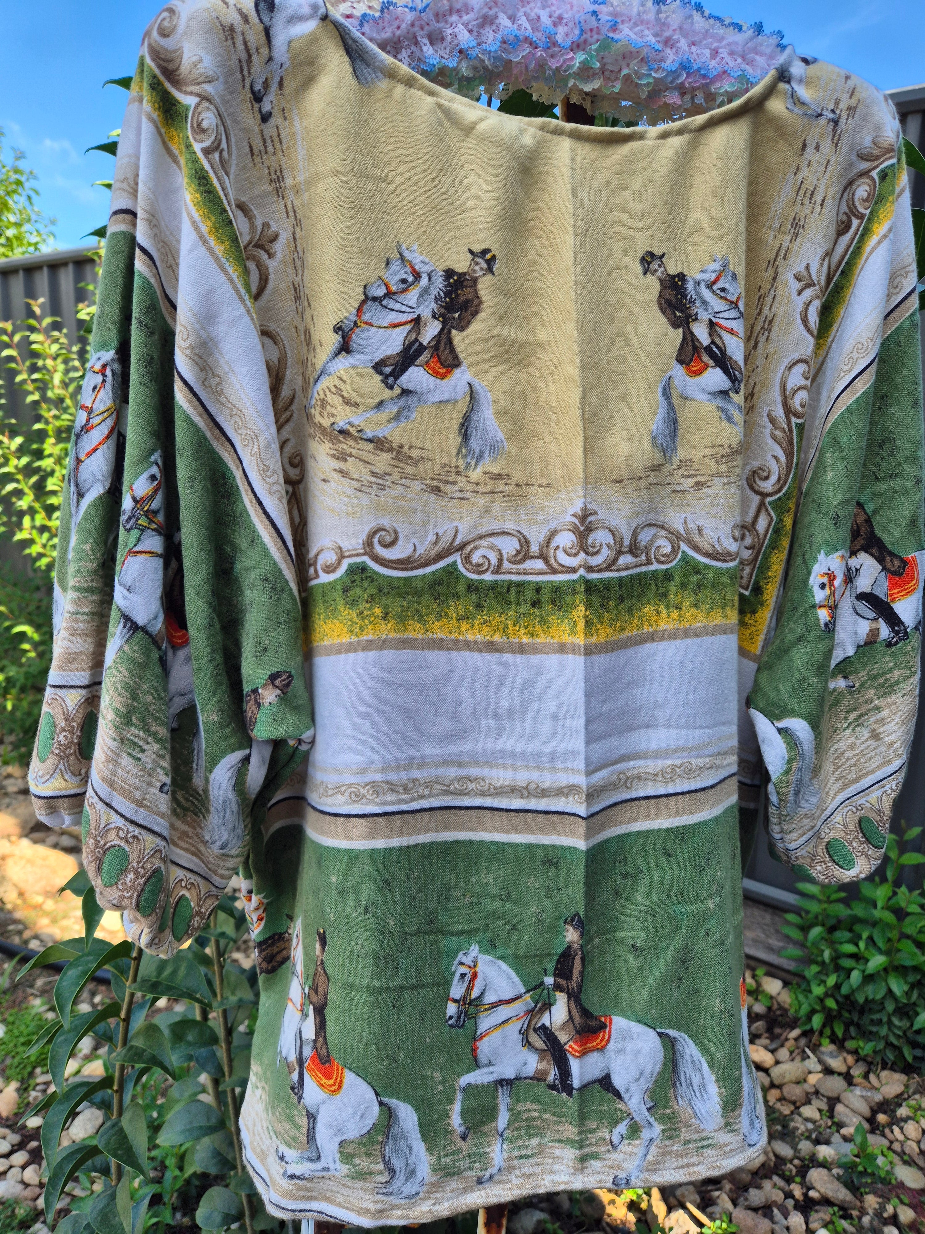 Upcycled Vintage Tablecloth top. Horses, soft and drapey