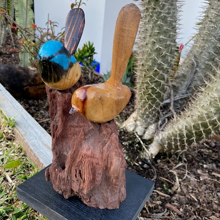 Hand Carved Wooden Wren Pair