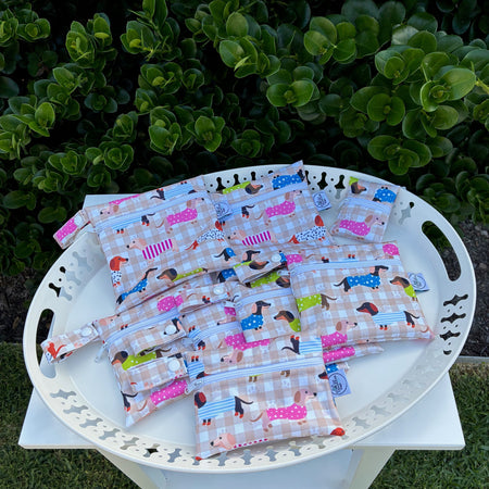 READY MADE Water-resistant wet bags - Dachshund Run (Walandella Designs)
