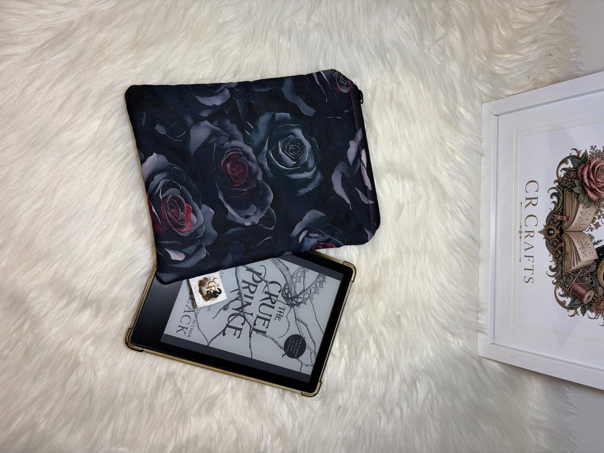 Handmade Padded Kindle & E-Reader Sleeve | 🌑 Midnight Rose Collection
