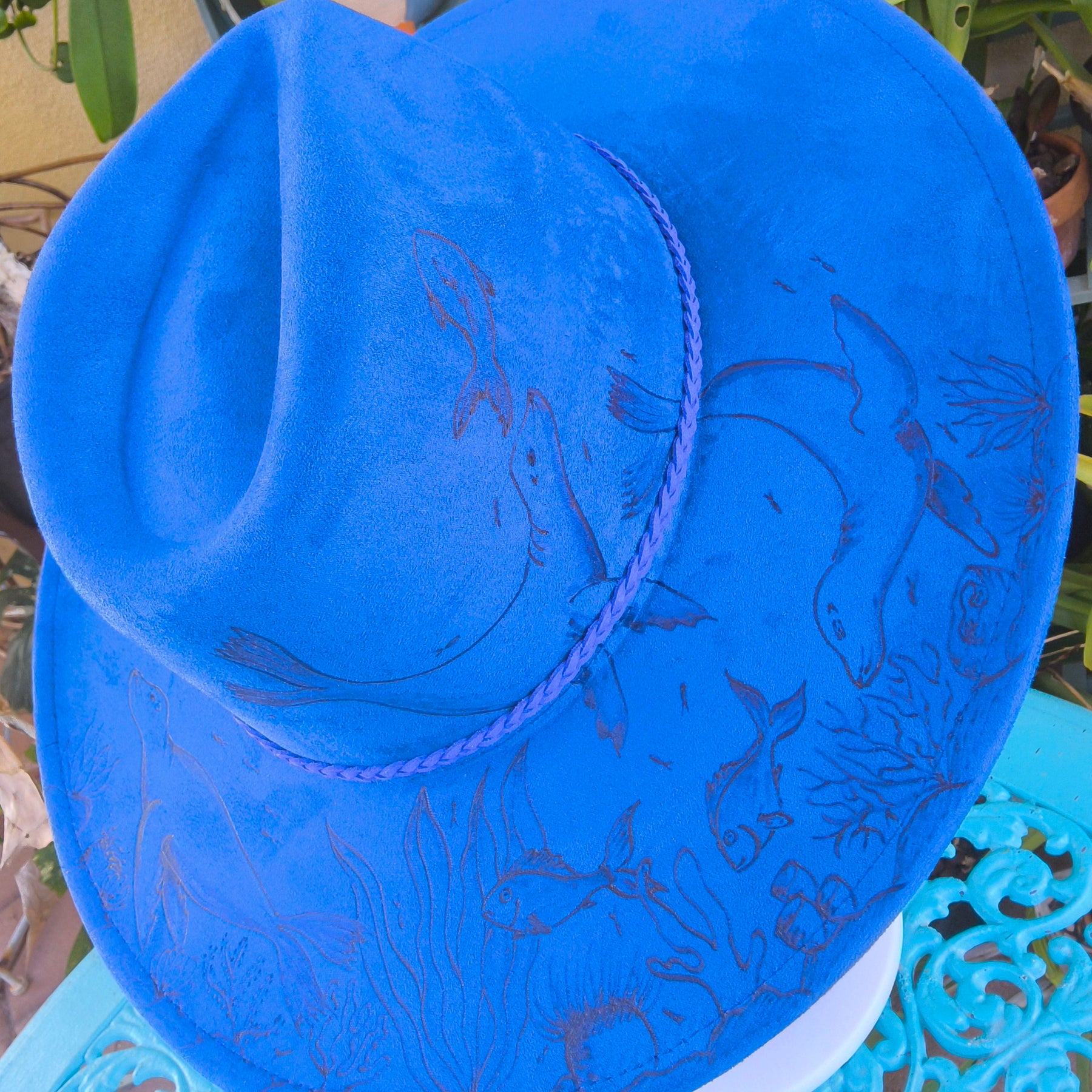 Hand burnt fedora hat : the playful sea lions