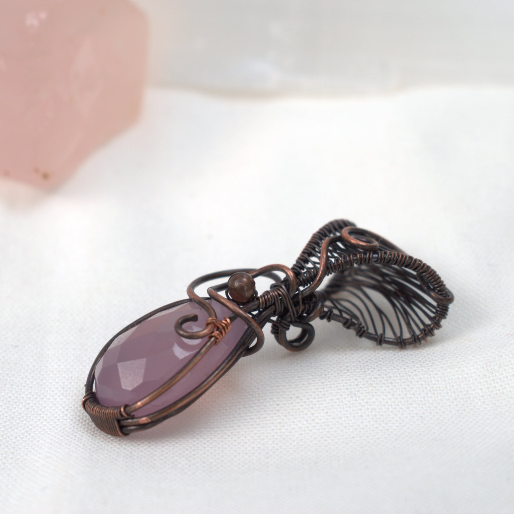 Velvet Reverie – Hand-wrapped Lavender Chalcedony Copper Pendant
