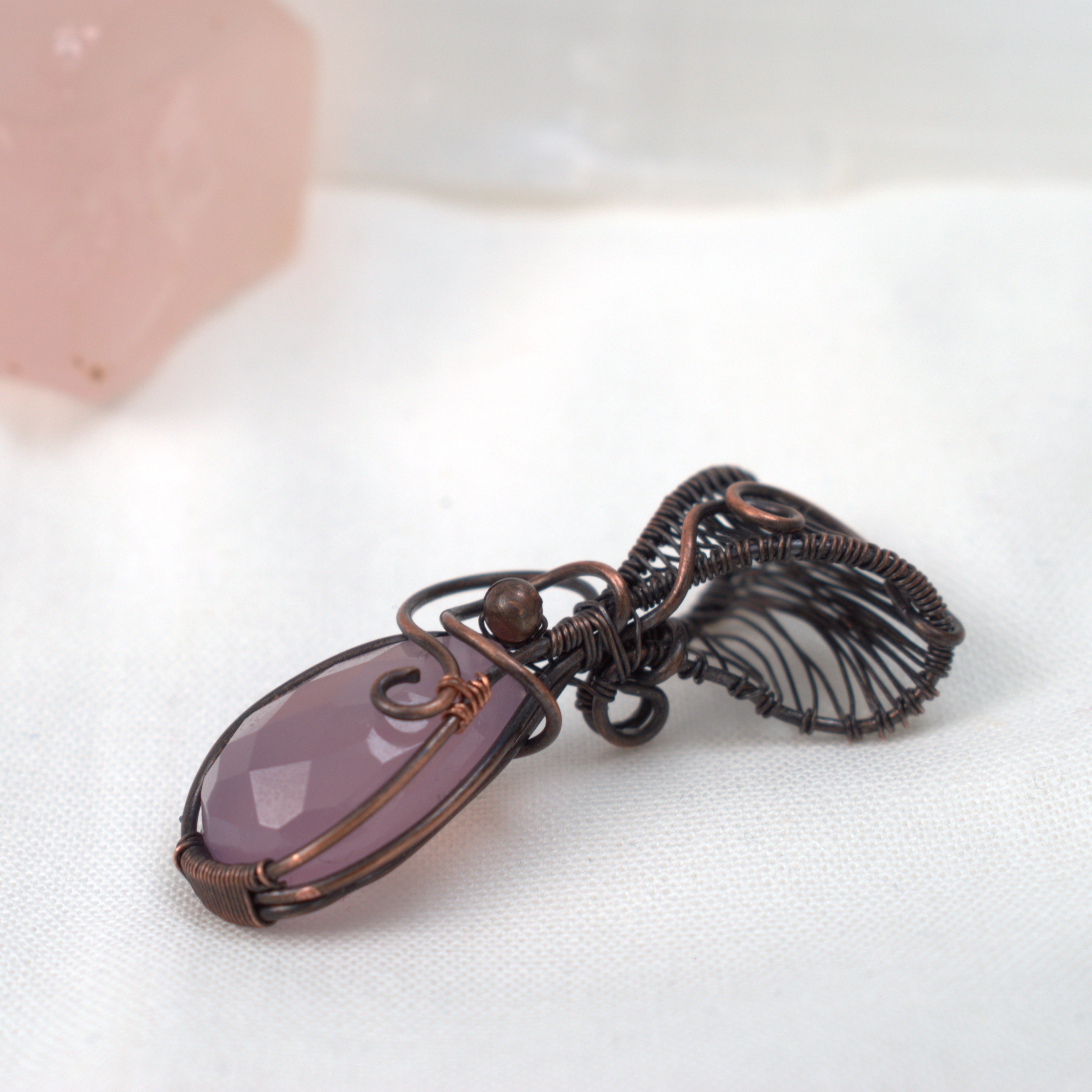 Velvet Reverie – Hand-wrapped Lavender Chalcedony Copper Pendant