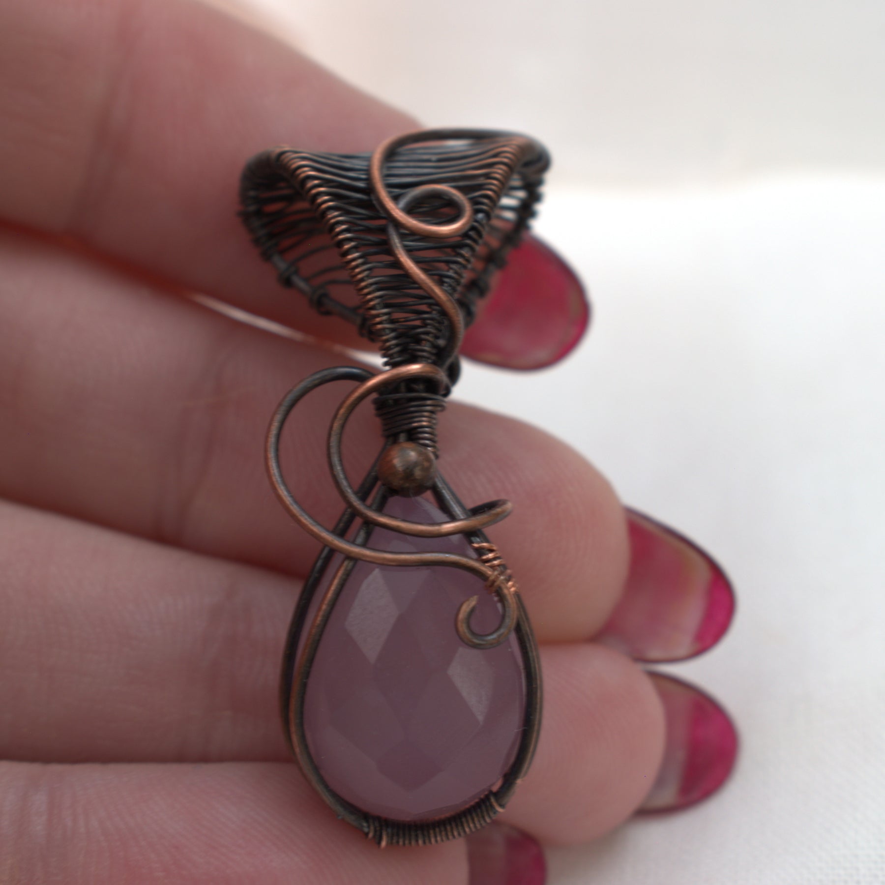 Velvet Reverie – Hand-wrapped Lavender Chalcedony Copper Pendant