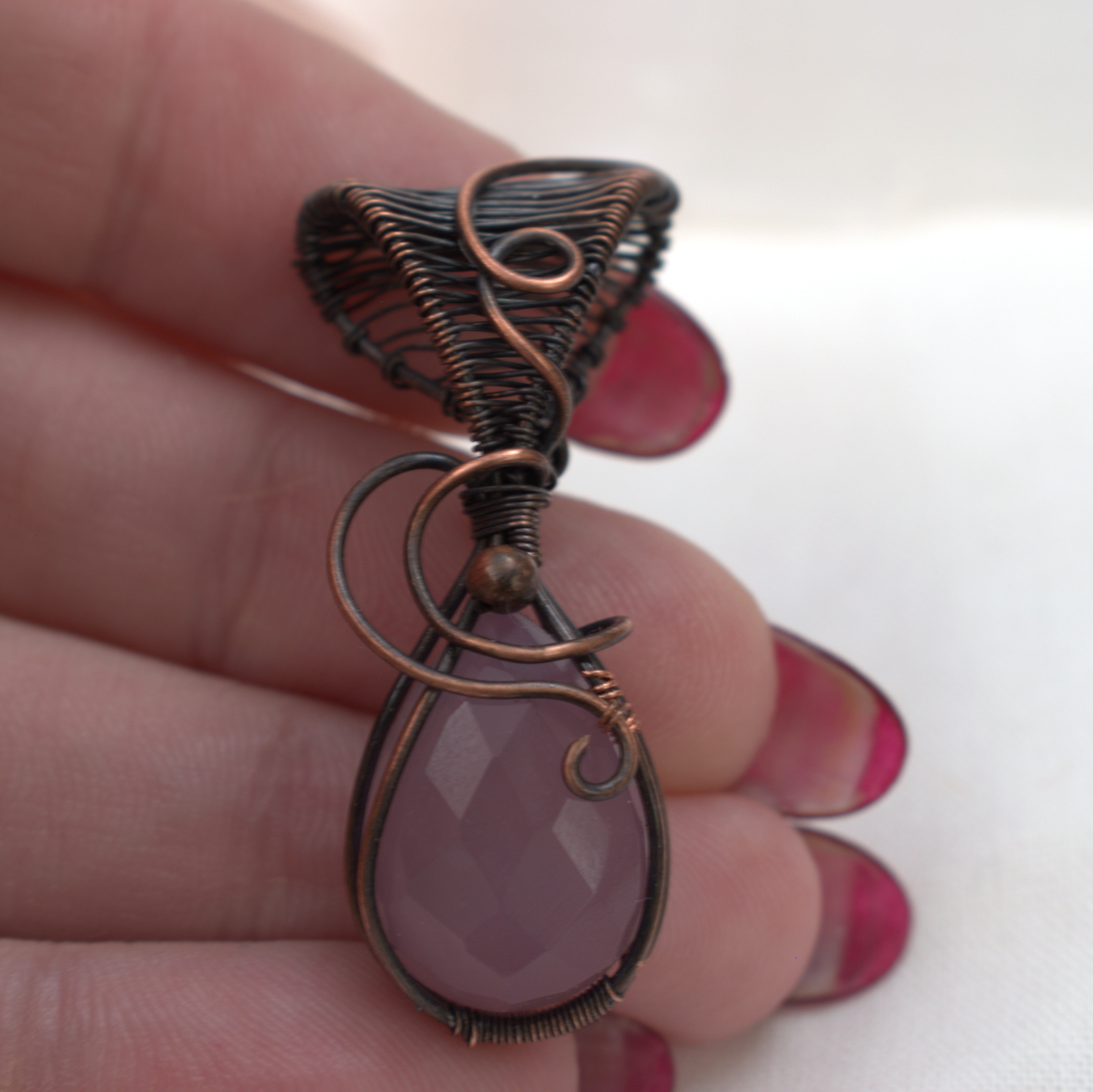 Velvet Reverie – Hand-wrapped Lavender Chalcedony Copper Pendant