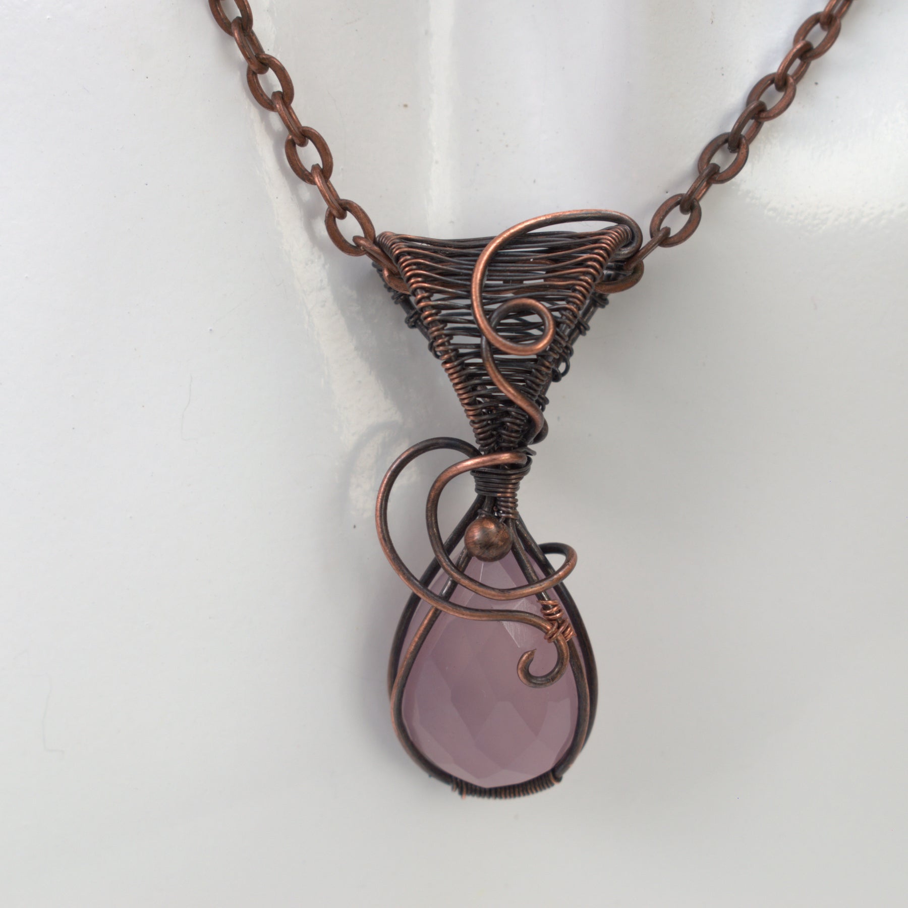 Velvet Reverie – Hand-wrapped Lavender Chalcedony Copper Pendant