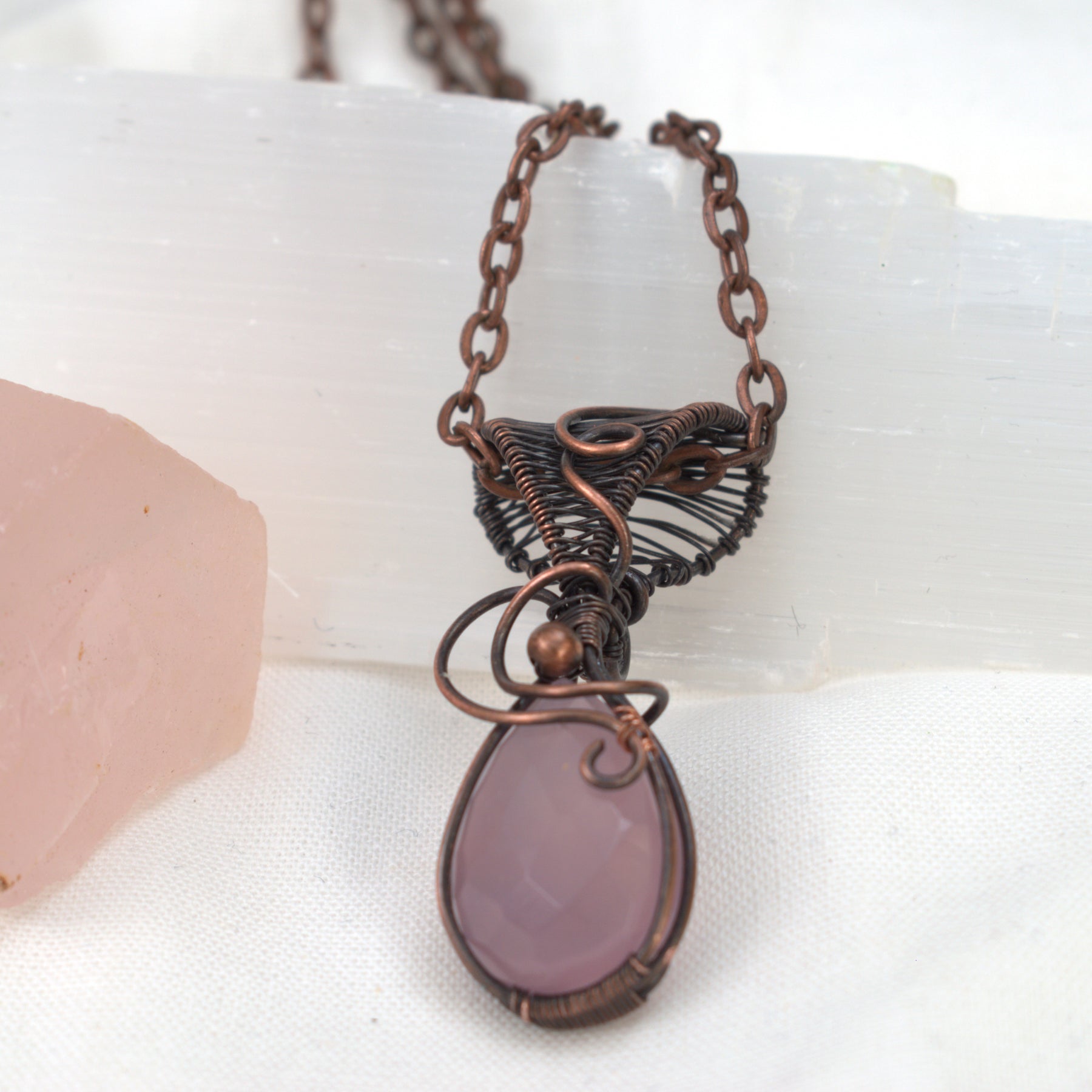 Velvet Reverie – Hand-wrapped Lavender Chalcedony Copper Pendant