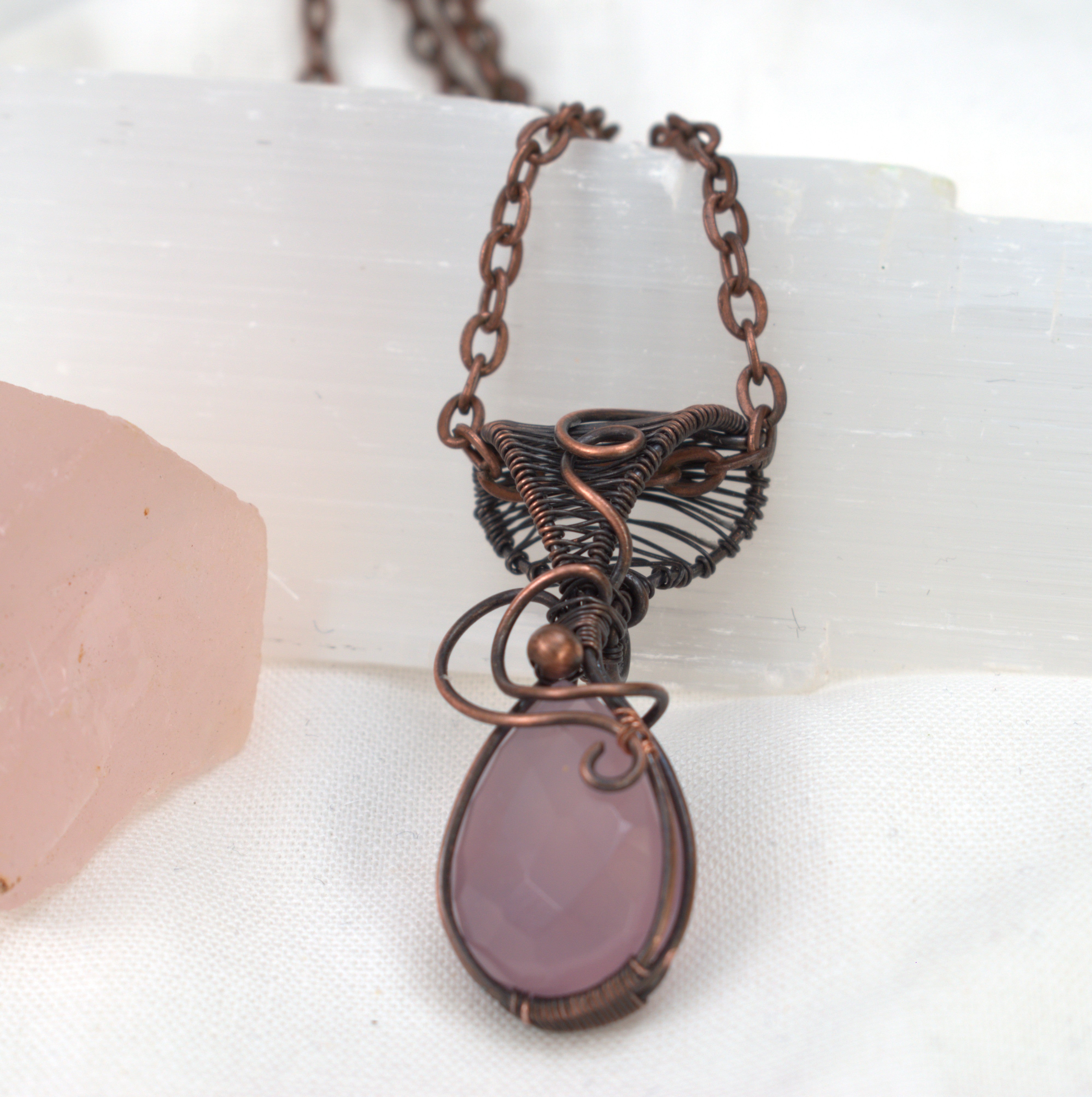 Velvet Reverie – Hand-wrapped Lavender Chalcedony Copper Pendant