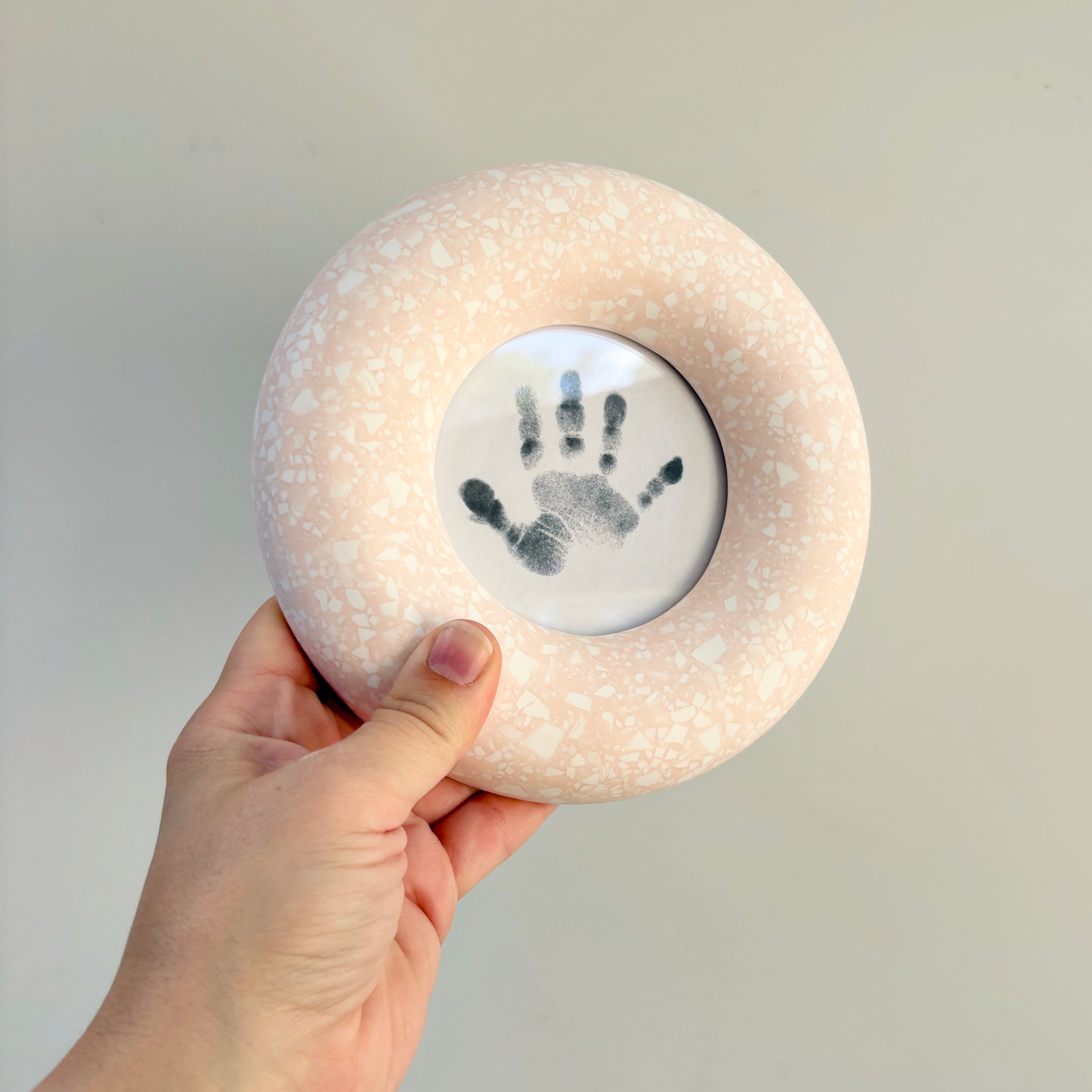 Photo frame, wall hanging soft pink and white terrazzo pattern