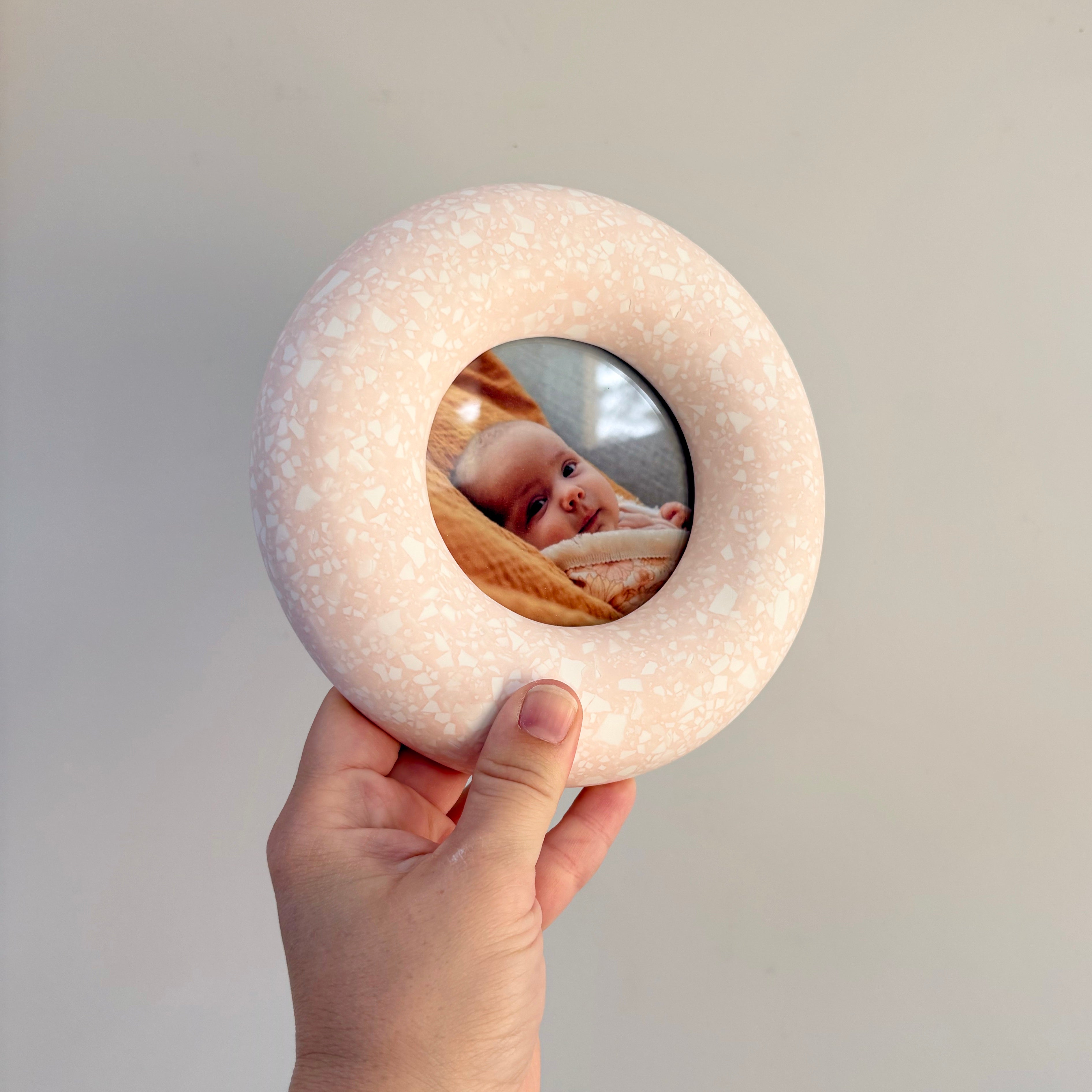 Photo frame, wall hanging soft pink and white terrazzo pattern