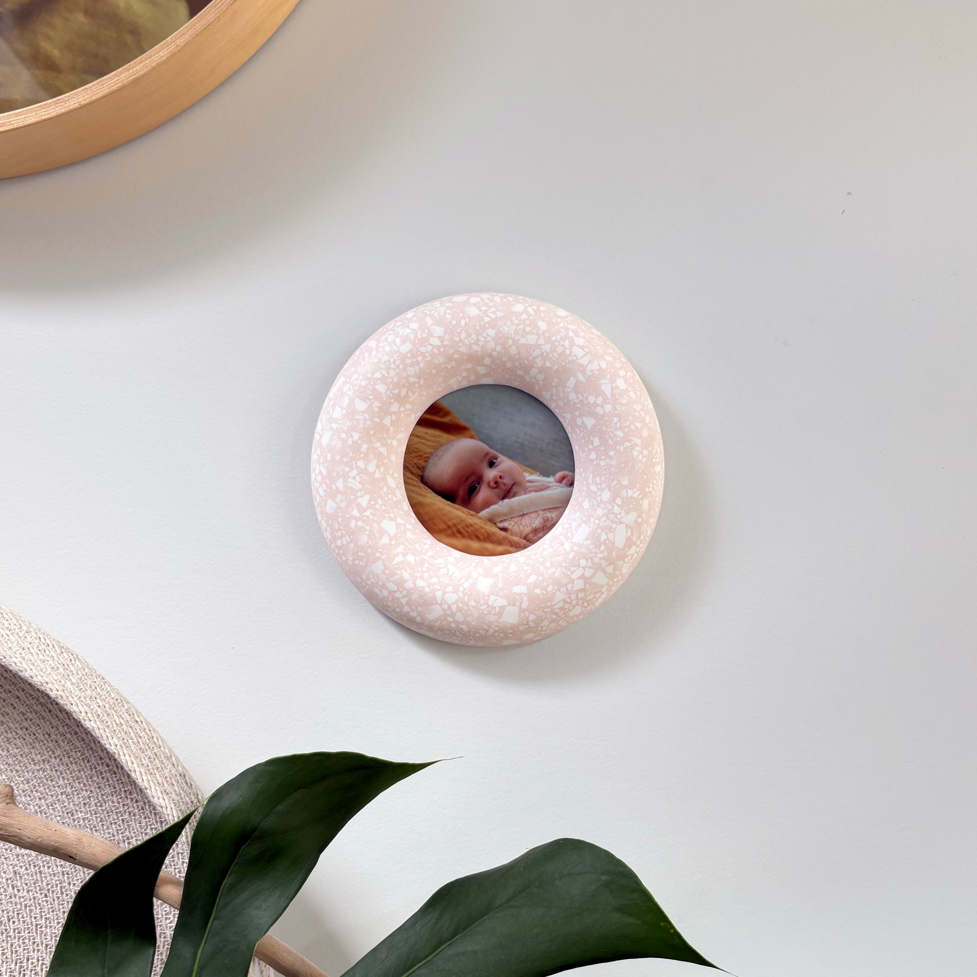 Photo frame, wall hanging soft pink and white terrazzo pattern