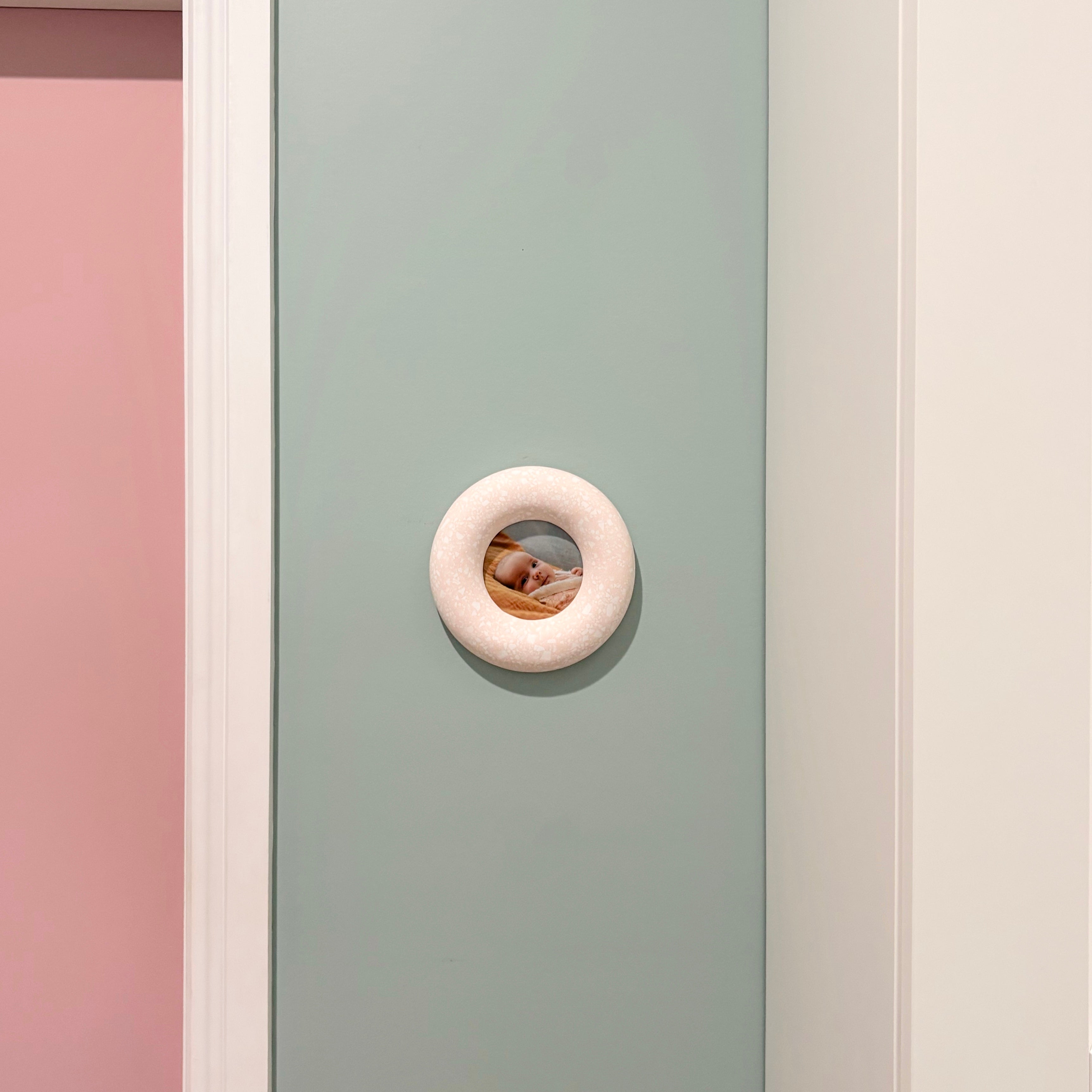 Photo frame, wall hanging soft pink and white terrazzo pattern