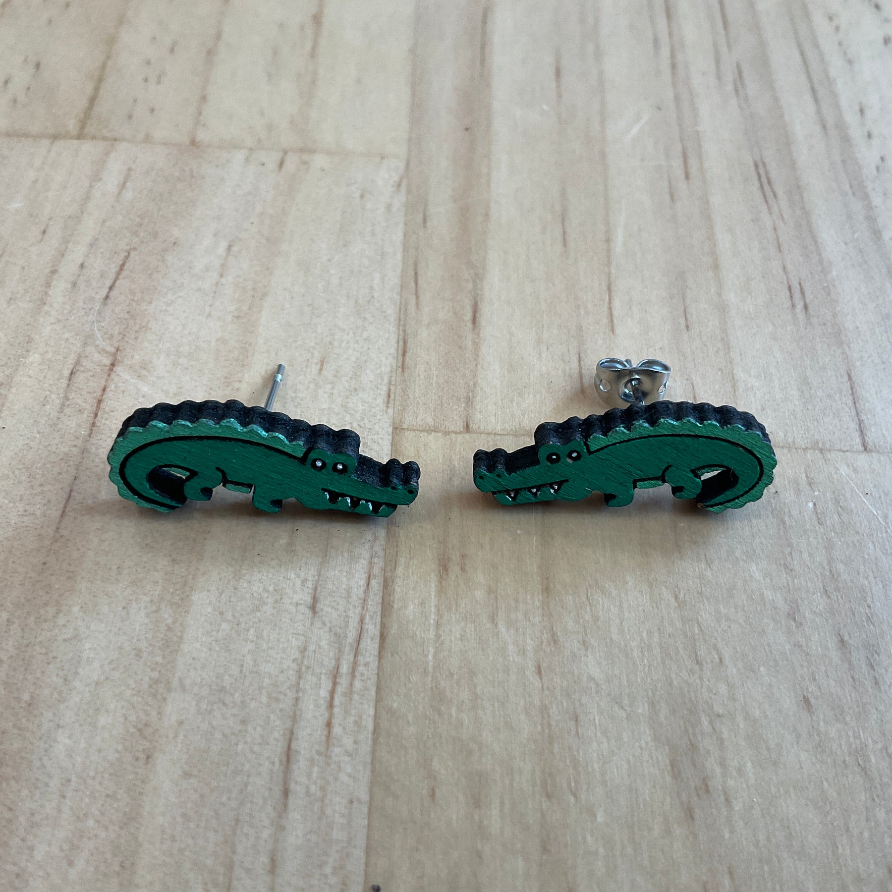 Australian animal studs - Crocodile - hand painted, wooden
