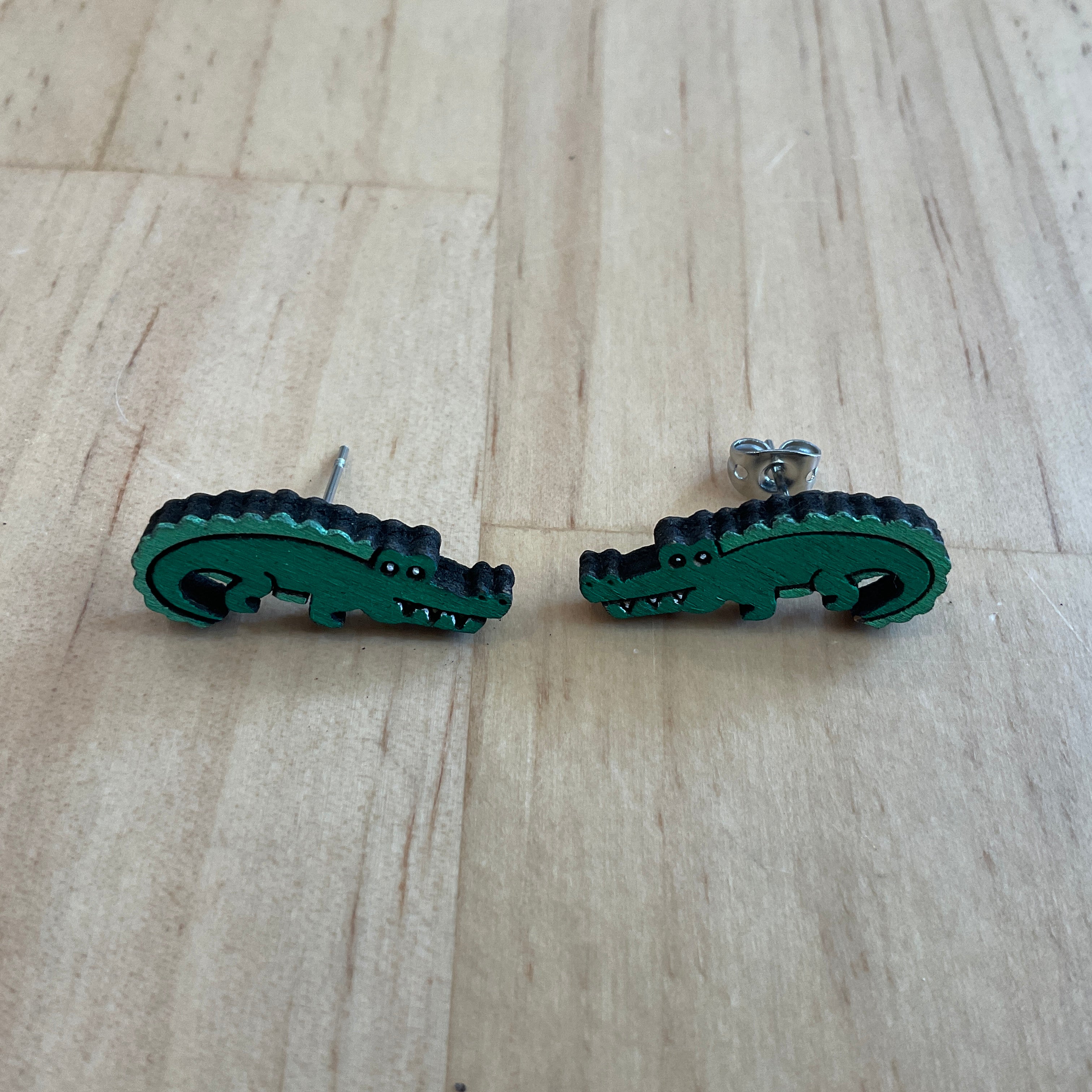 Australian animal studs - Crocodile - hand painted, wooden
