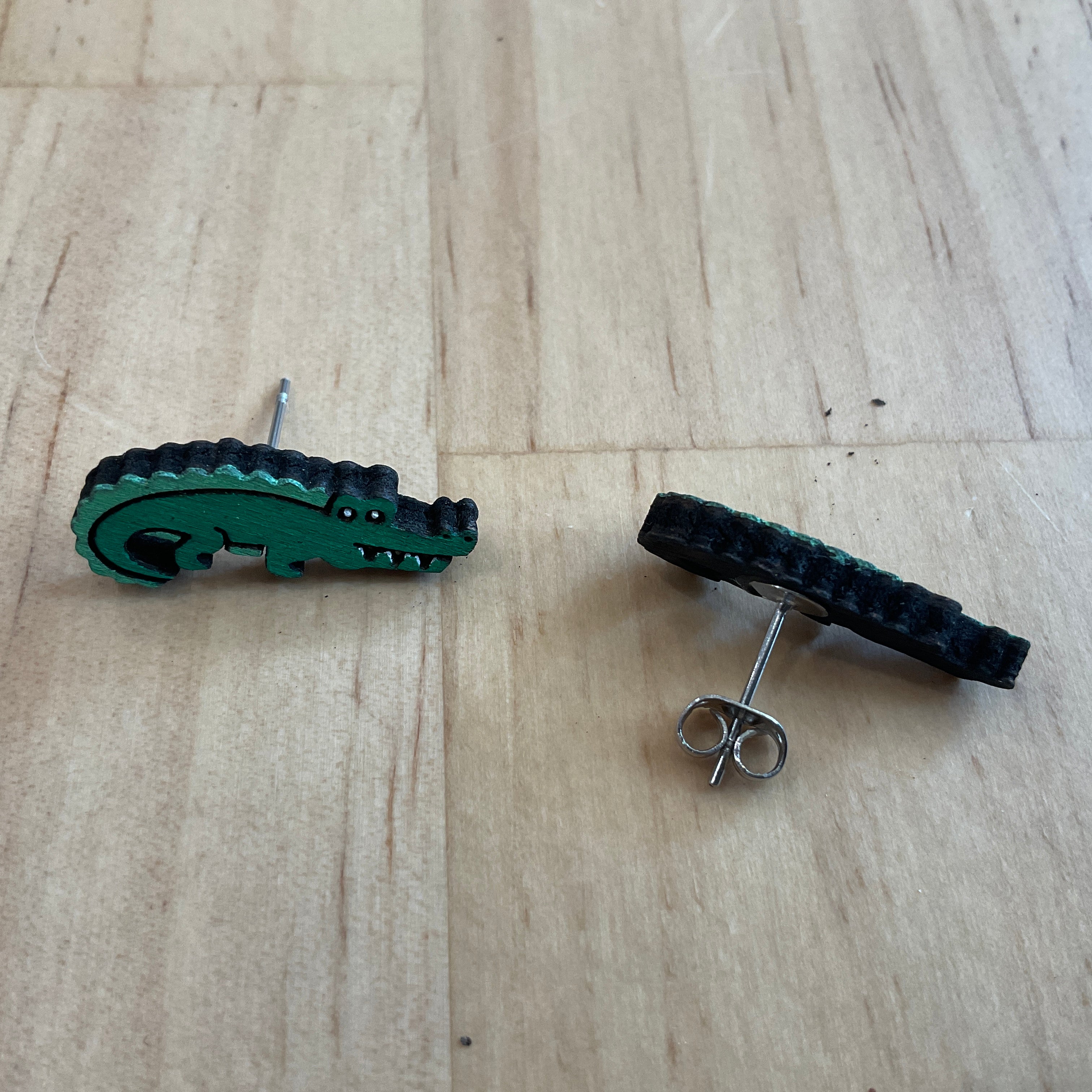 Australian animal studs - Crocodile - hand painted, wooden