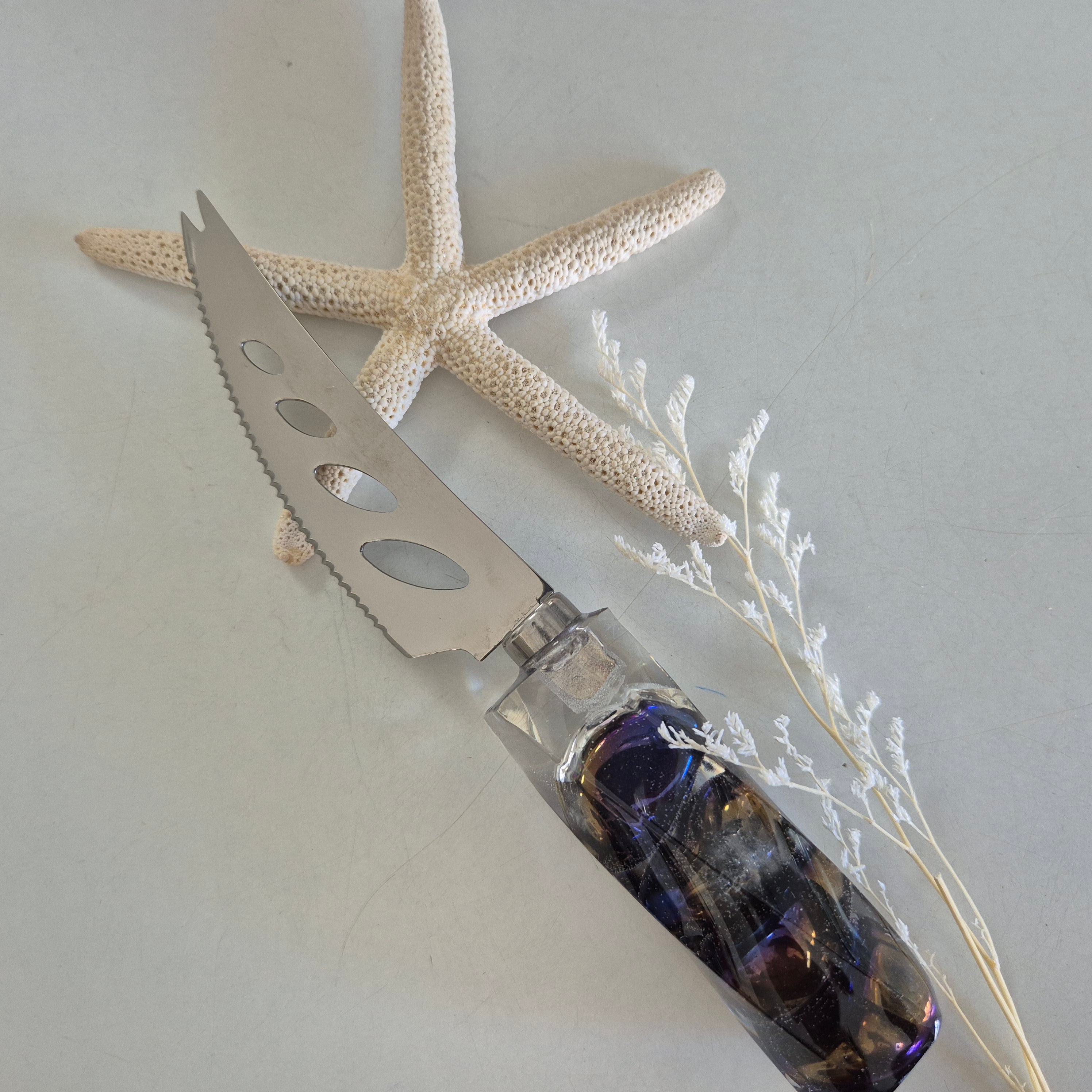 Handmade resin cheese knives with inlaid stones or botanicals