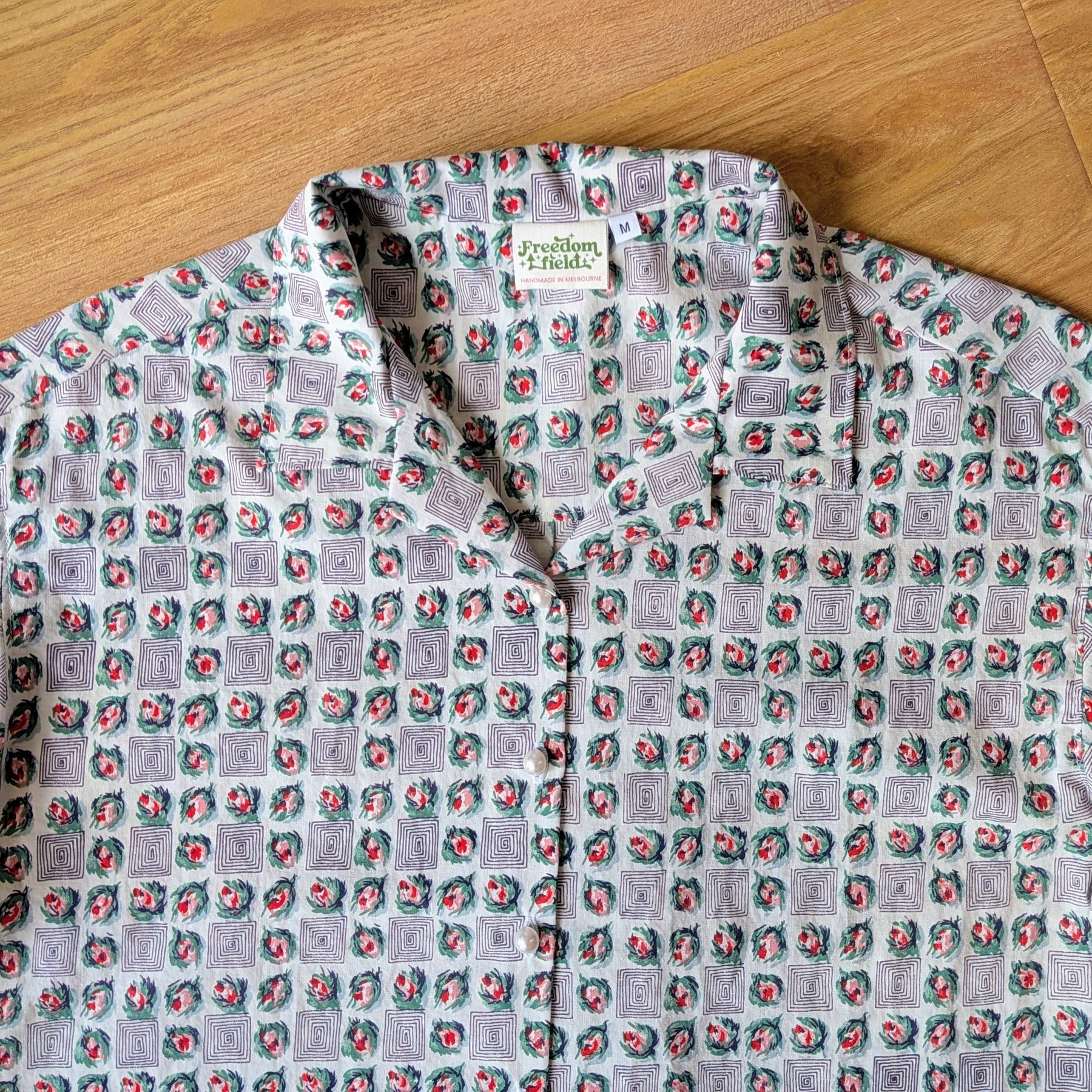 Upcycled vintage Cotton Classic Cut Crop Button-up Shirt (White / Size M)