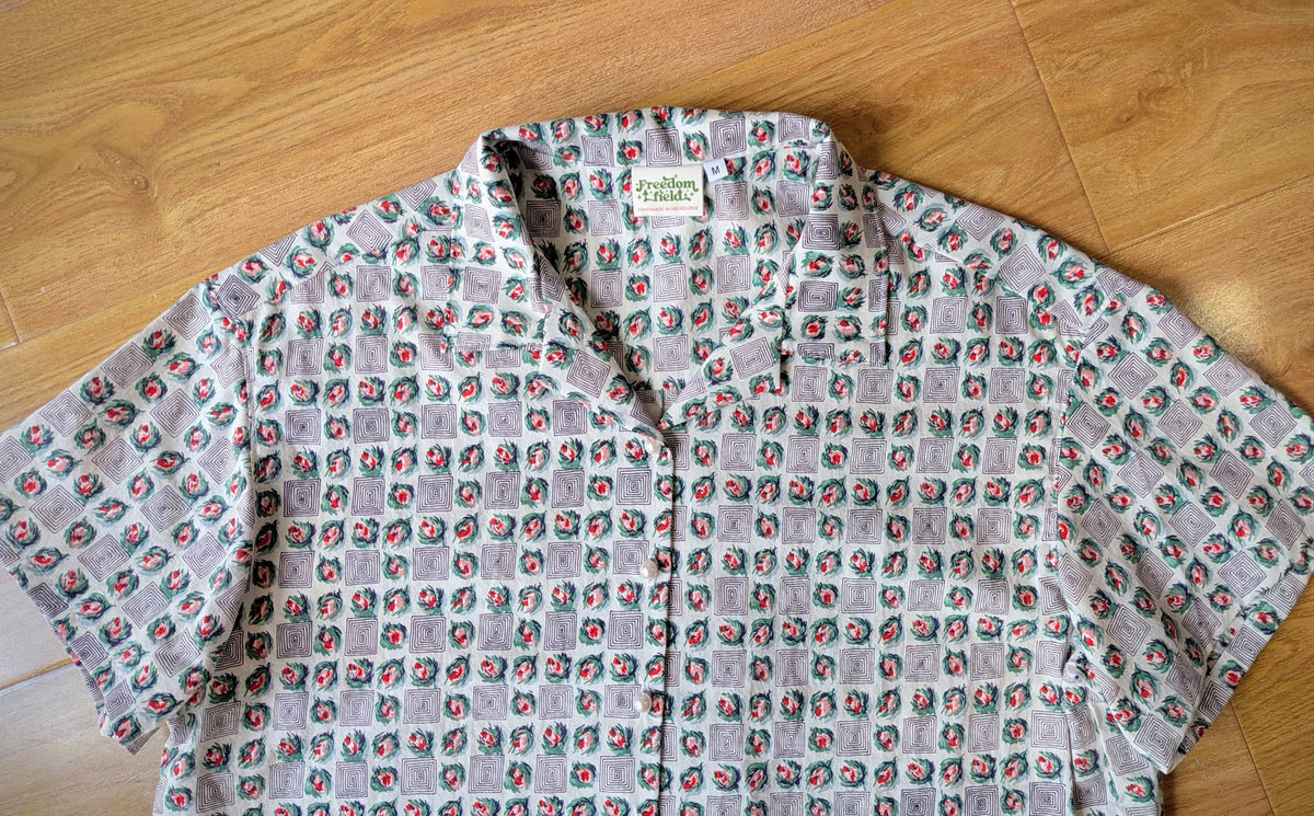 Upcycled vintage Cotton Classic Cut Crop Button-up Shirt (White / Size M)