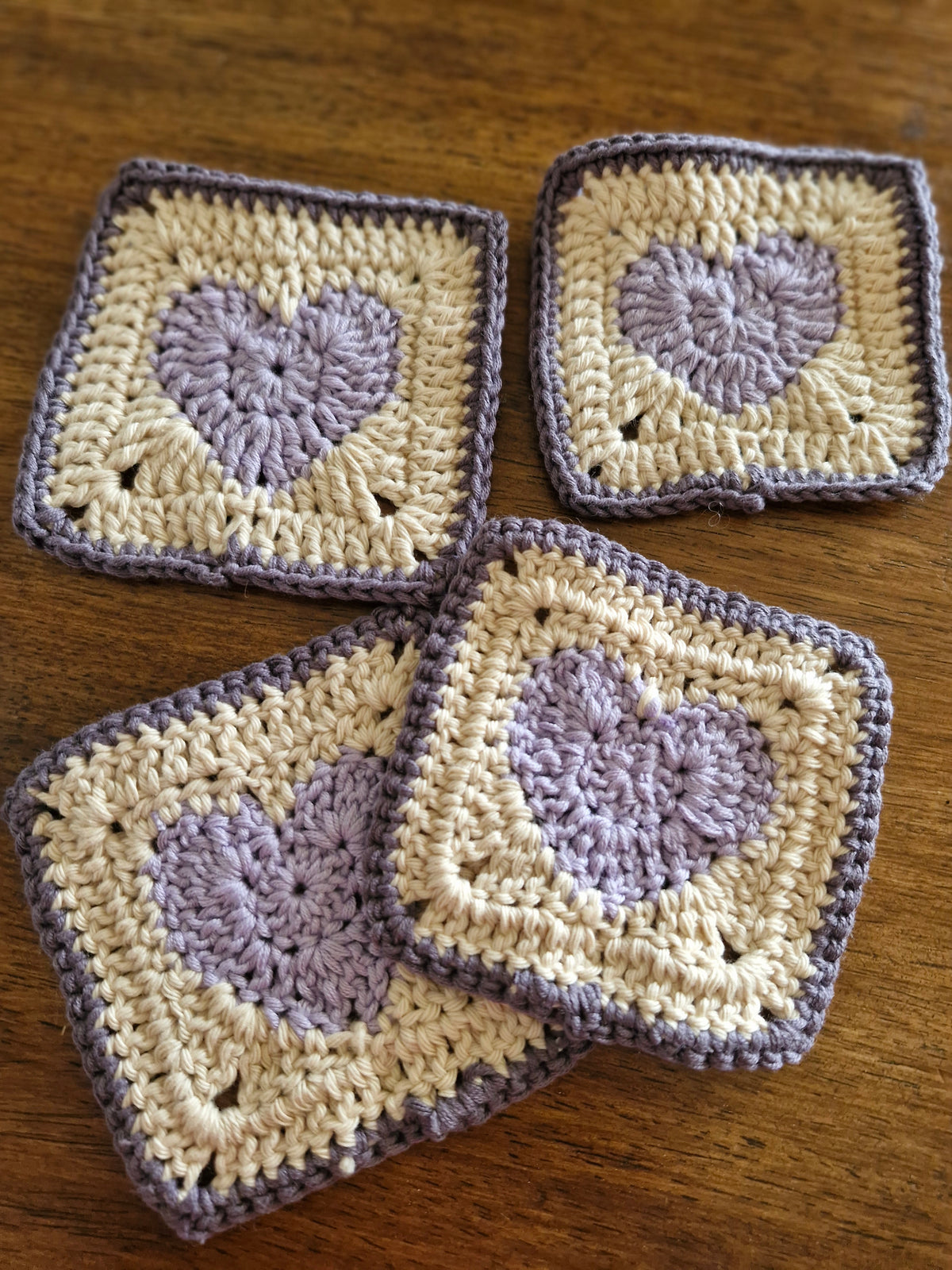 Handmade Crochet Lavender Heart Coasters