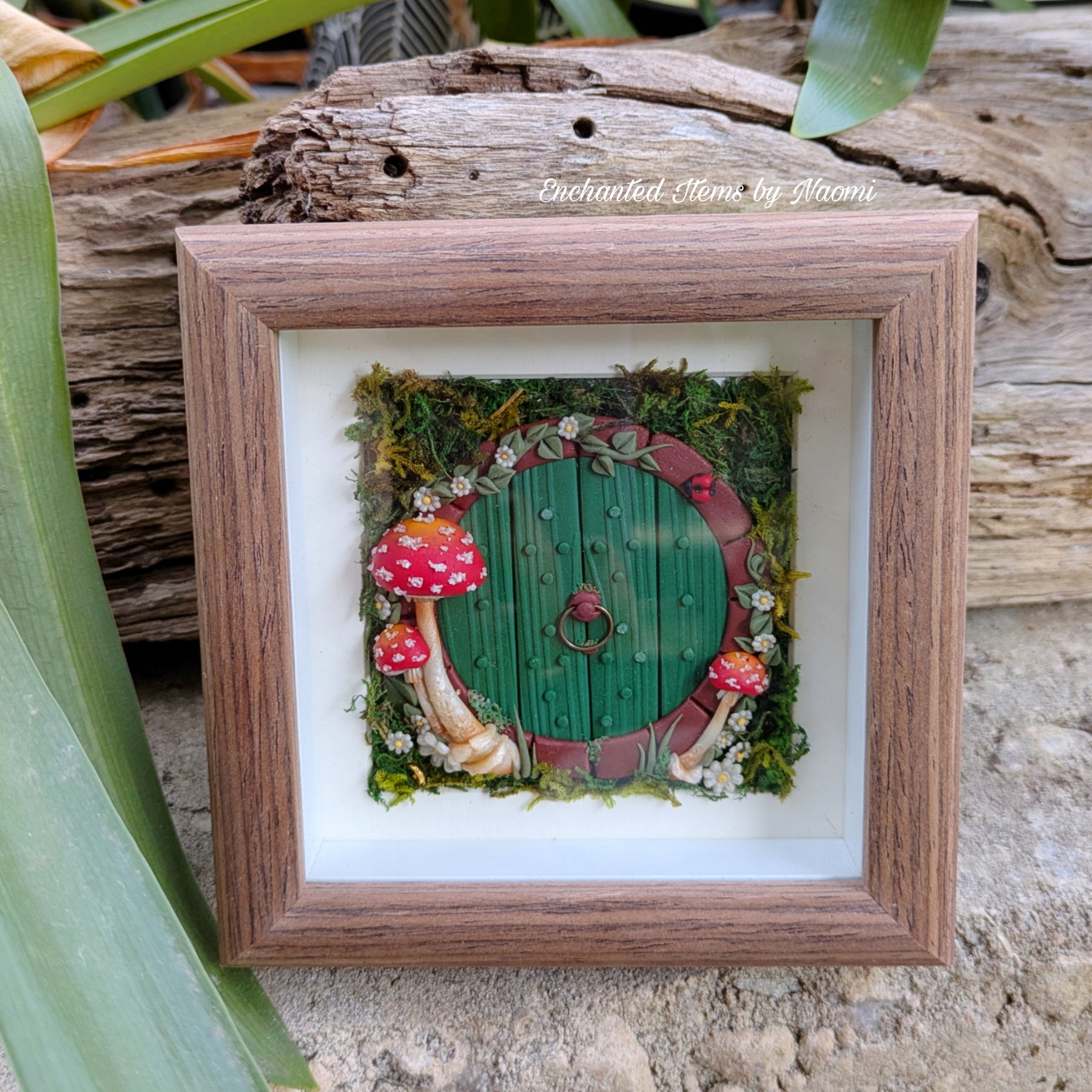 Enchanted Hobbit-Style Fairy Door displayed in a Shadow Box