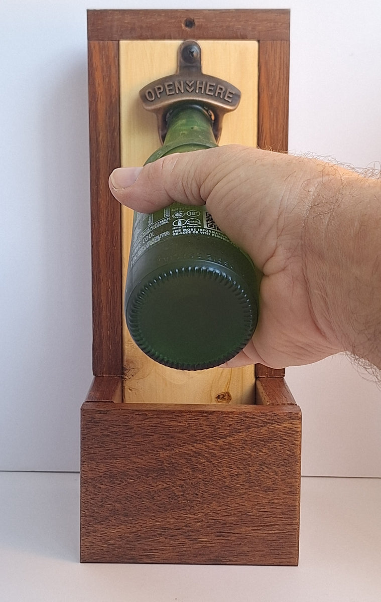 Timber Wall Mounted Beer Bottle Opener with Catcher