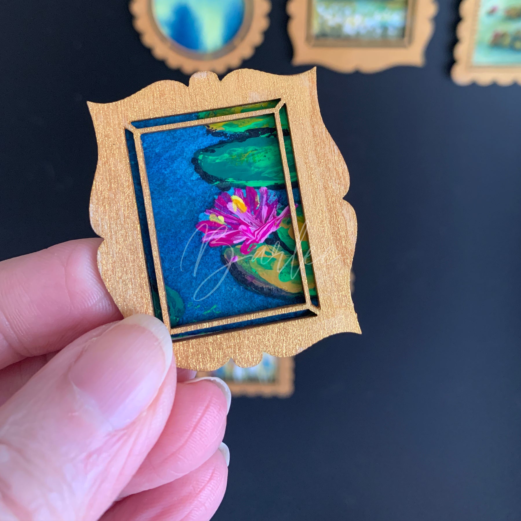 Hand Painted Fridge Magnet Set - 3 Framed Mini Paintings