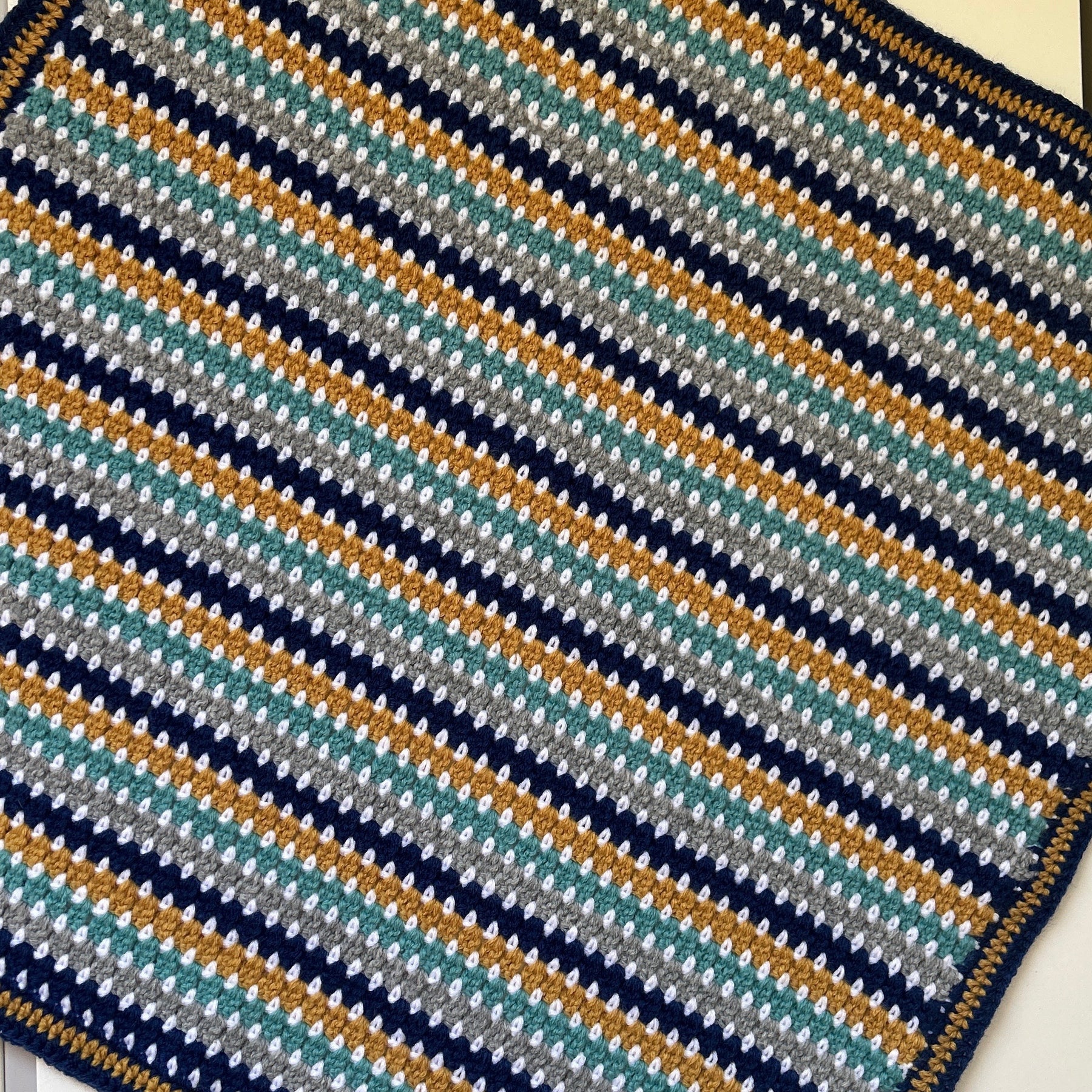 Little Adventurer – Handmade Crochet Baby Blanket | Navy, Sage, Grey & Mustard, Gender Neutral Baby Gift