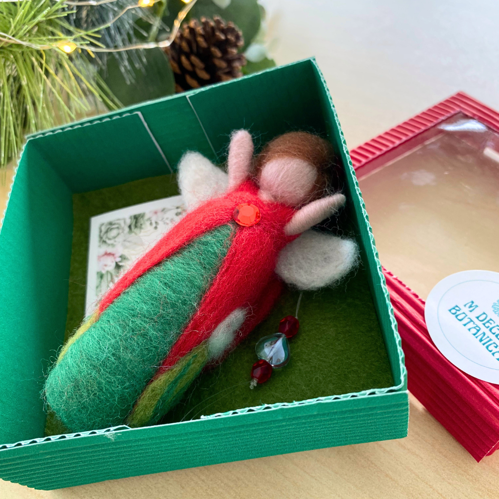 Holly Guardian of Christmas Joy | Handcrafted Needle Felted Wool Christmas Fairy Ornament | Flower Guardian Collection