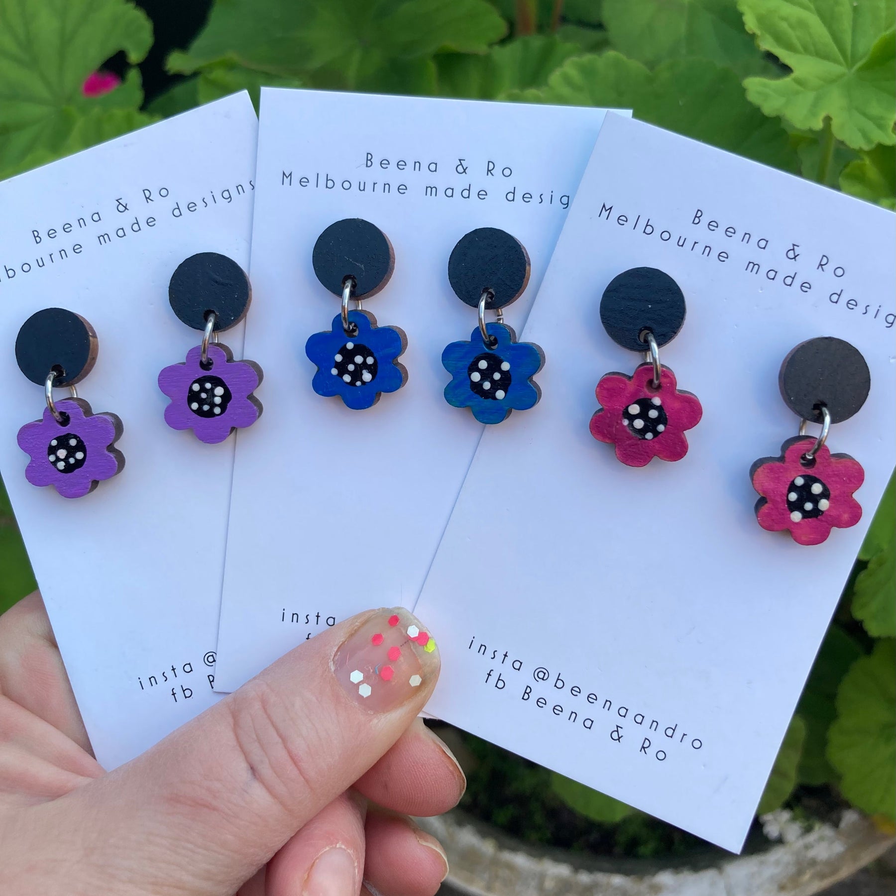 Pink/burgundy mix hand painted flower earrings