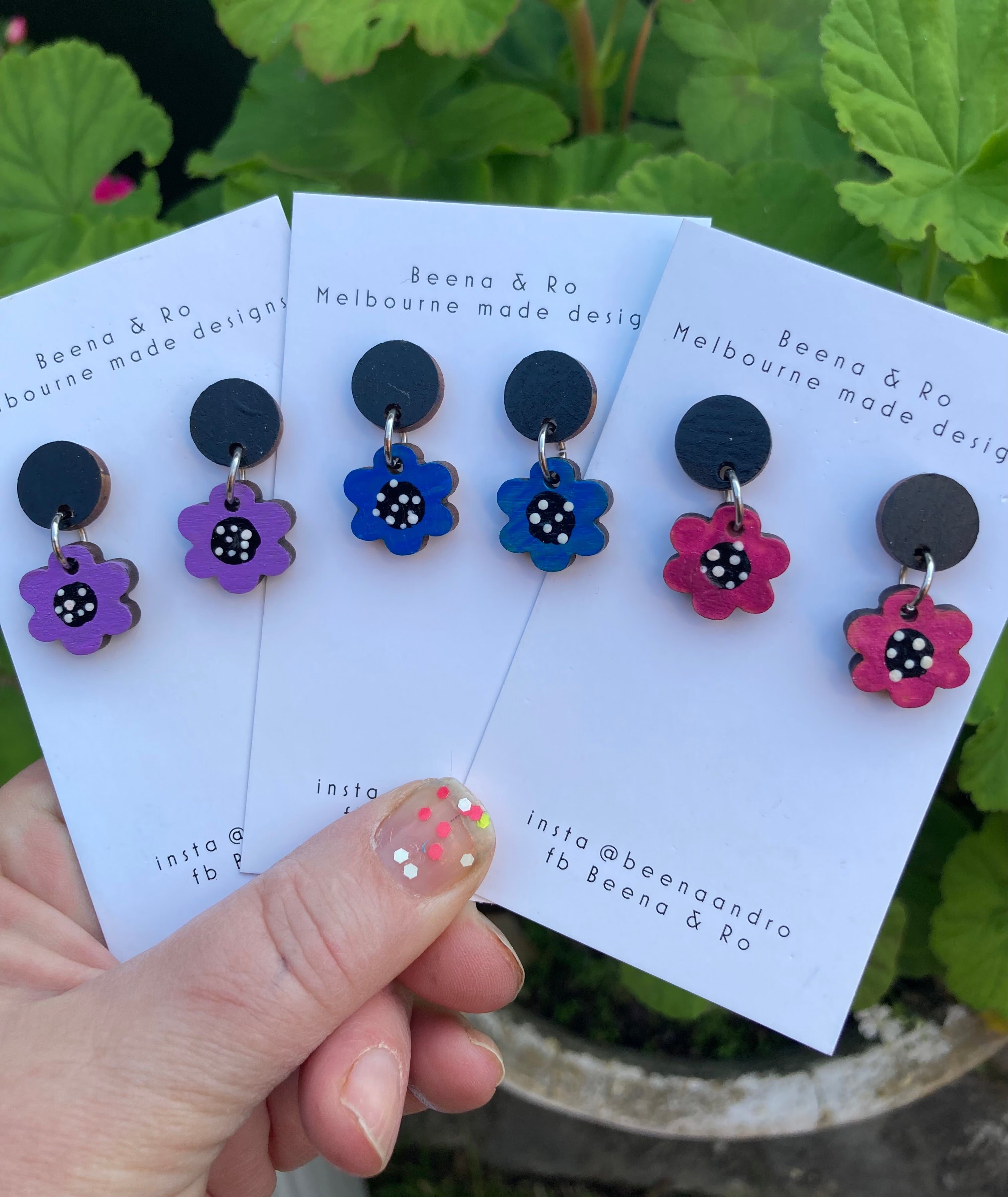Pink/burgundy mix hand painted flower earrings