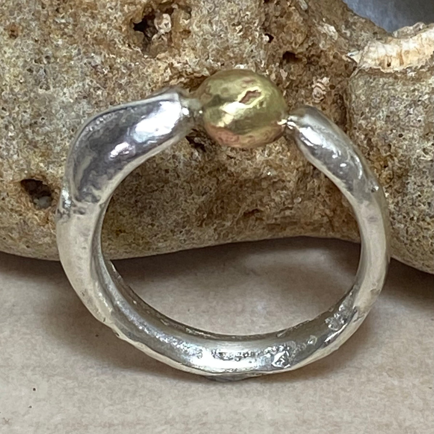 Seed Ring | Sand Cast Sterling Silver with Brass