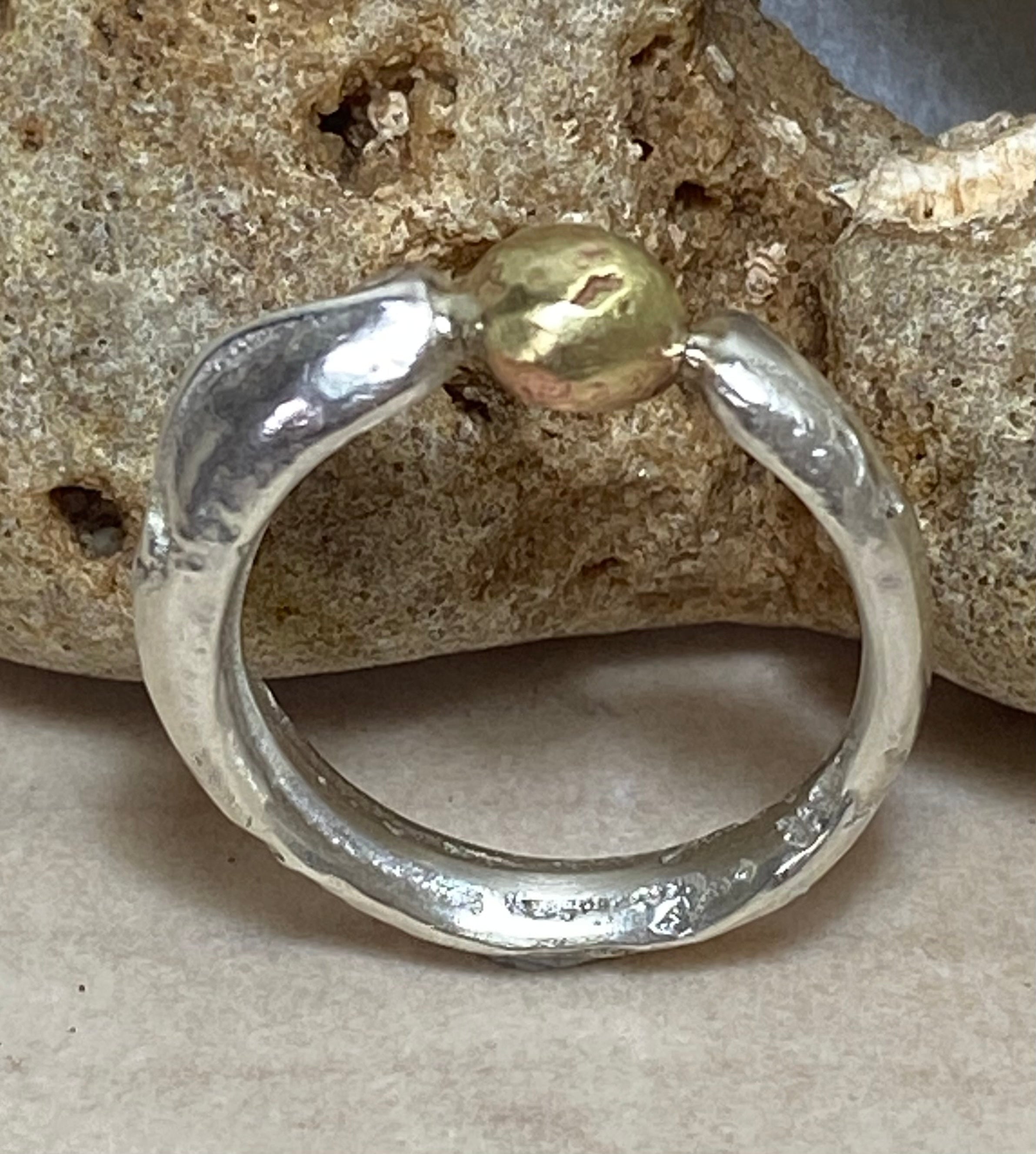 Seed Ring | Sand Cast Sterling Silver with Brass