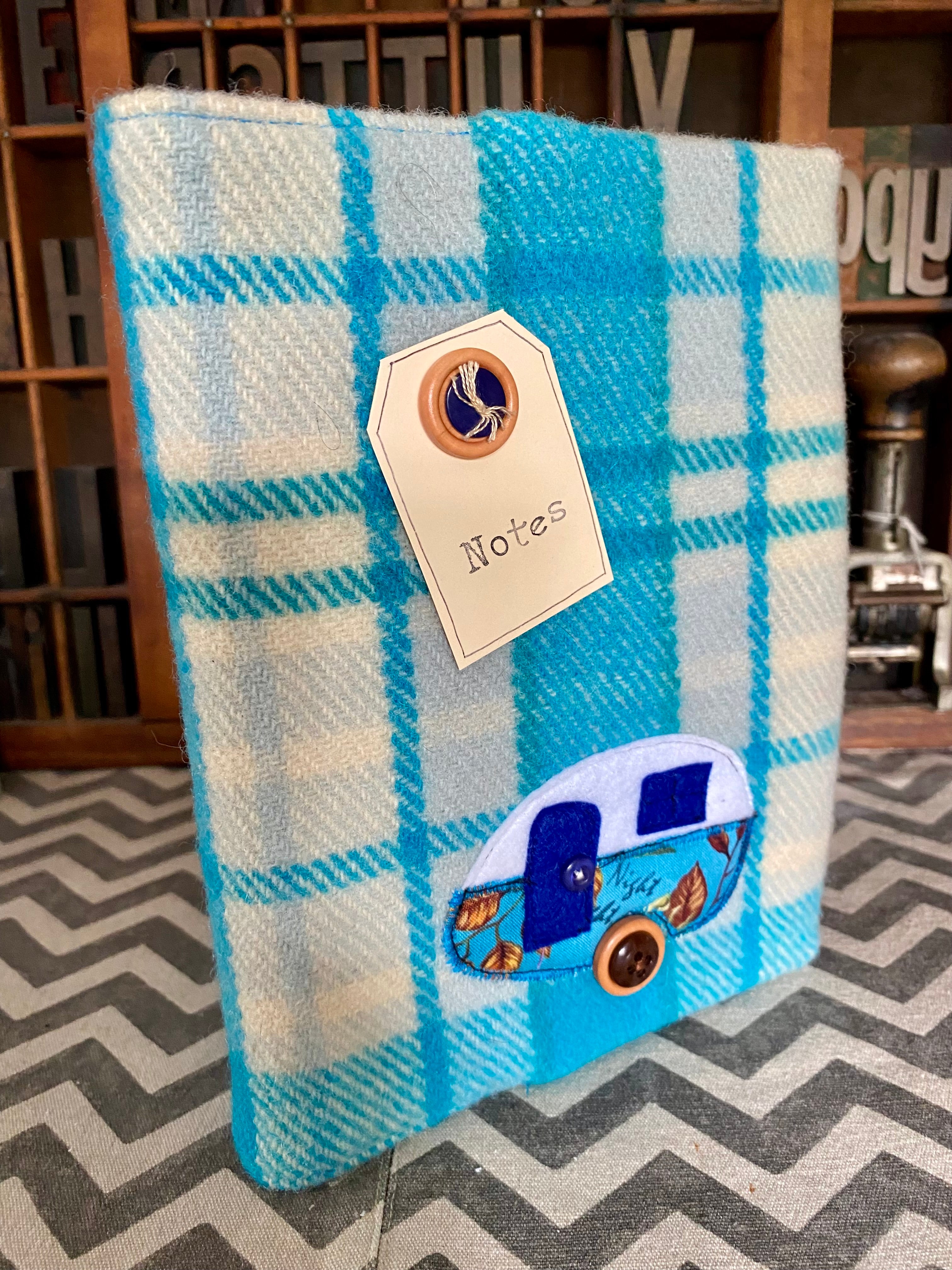 A5 Upcycled Notebook Vintage Caravan - Blue