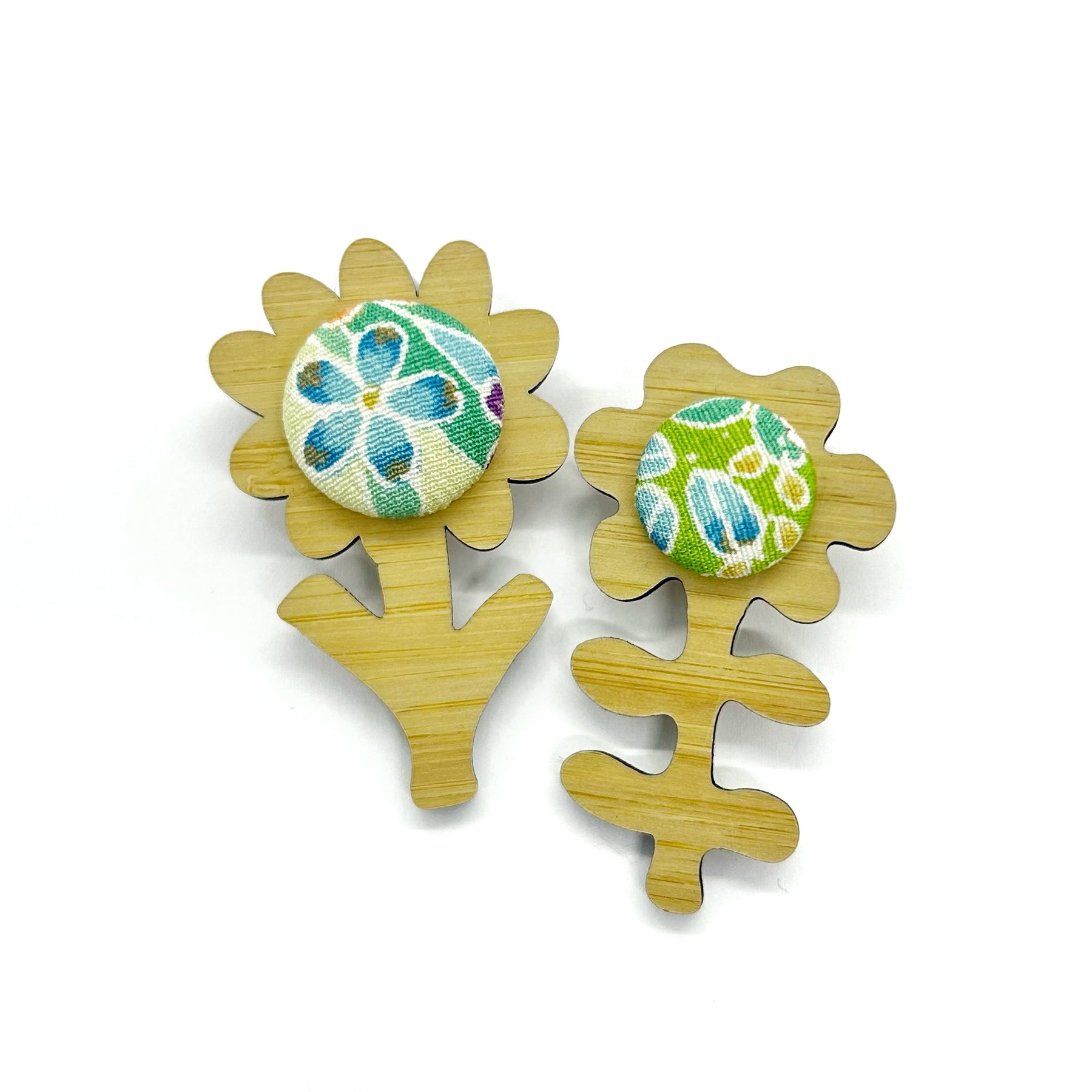 Double Floral Brooch - Greens