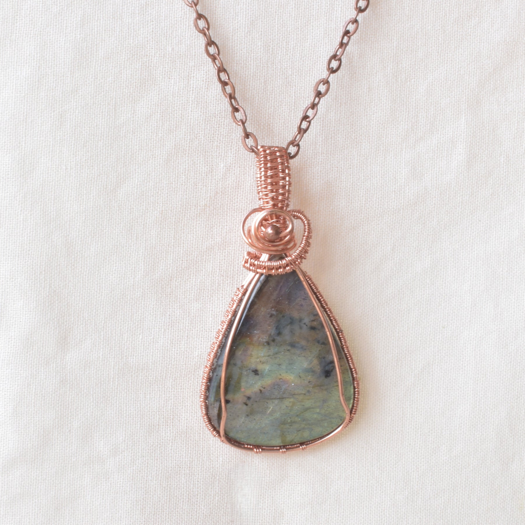 Sky Fall – Madagascan Labradorite Copper Wire Wrapped Pendant