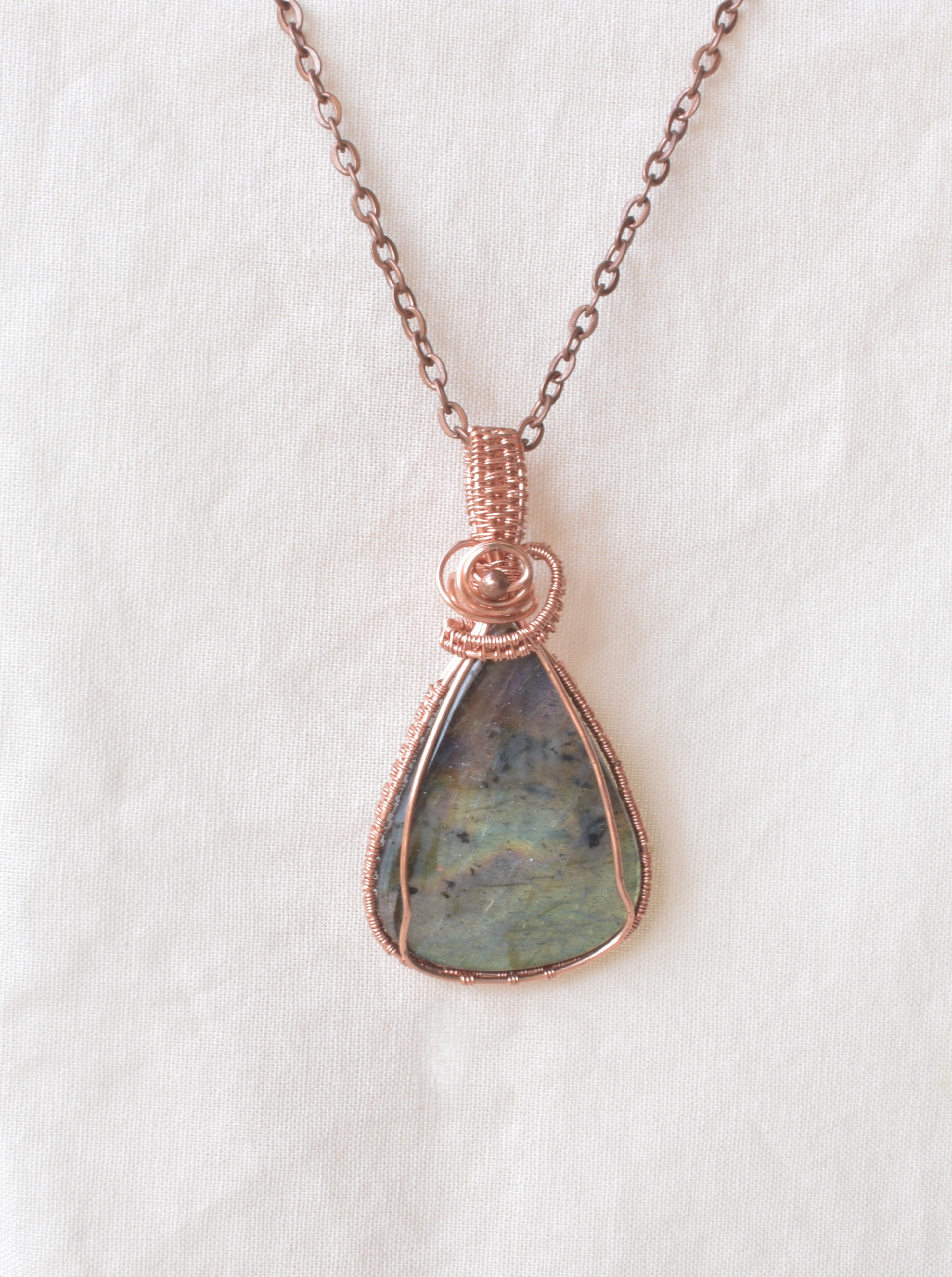 Sky Fall – Handcrafted Madagascan Labradorite Copper Pendant