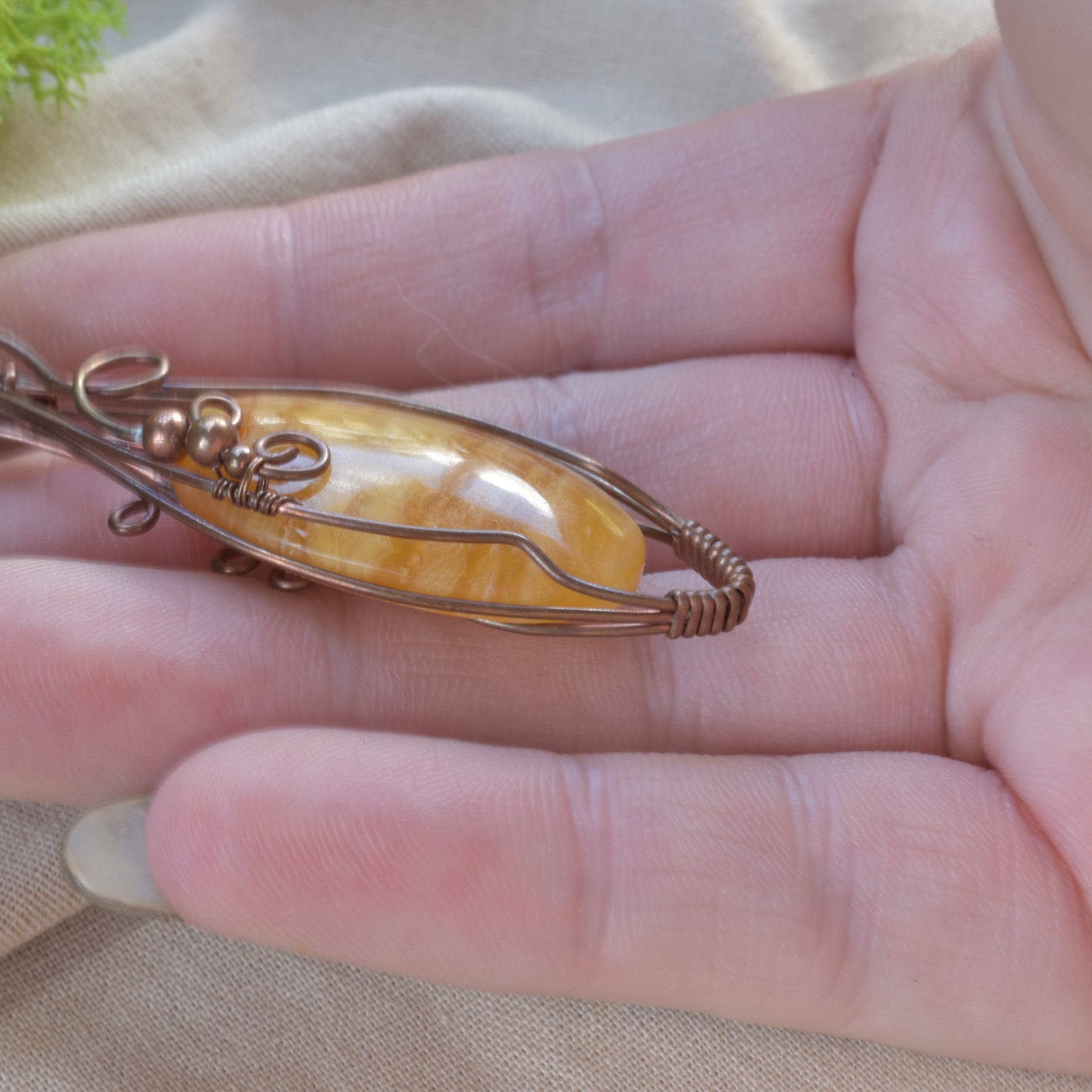 Bush Honey – Sunshine Chalcedony Copper Wire Wrapped Pendant