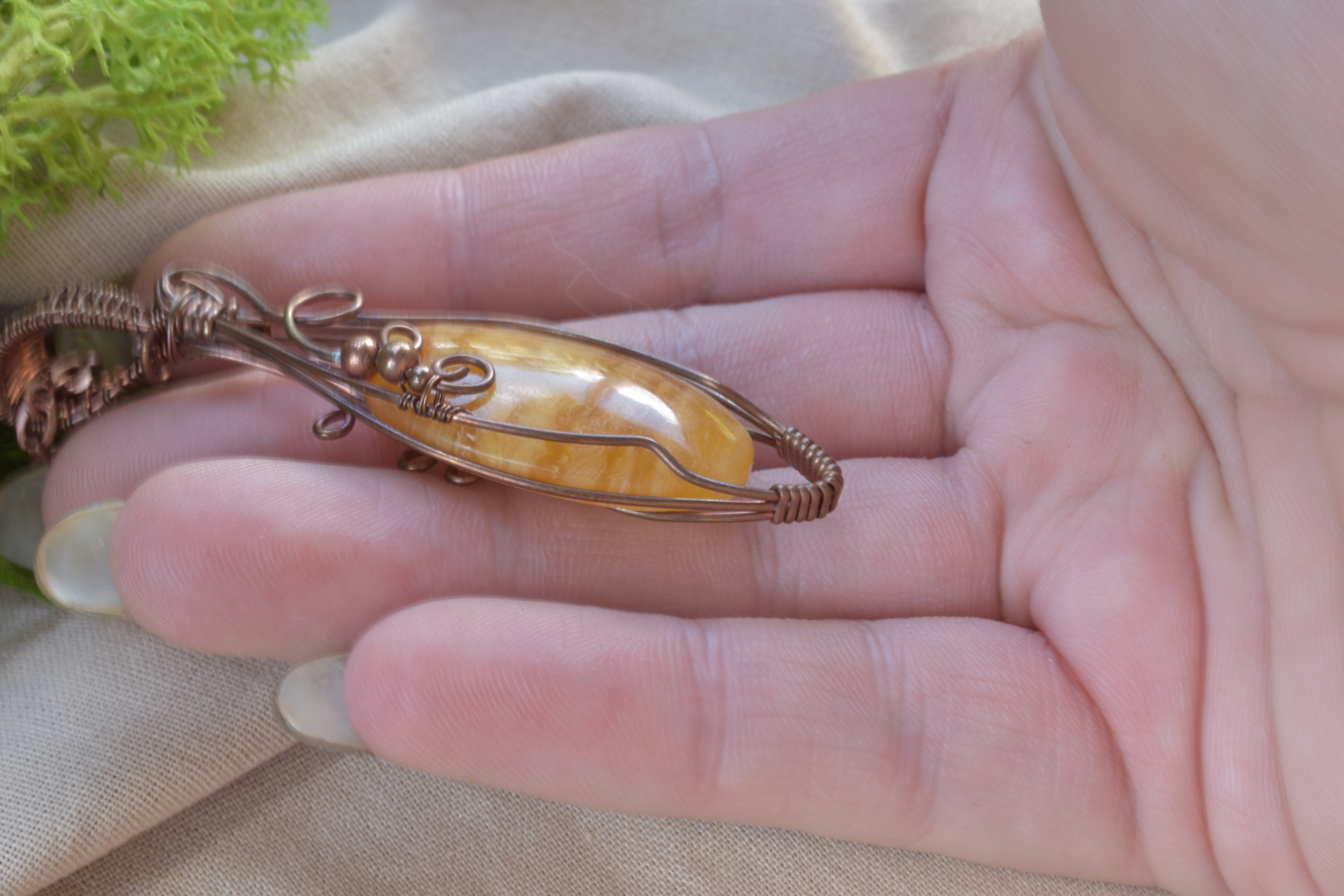 Bush Honey – Sunshine Chalcedony Copper Wire Wrapped Pendant