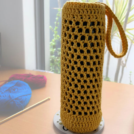 Sunflower Yellow - Crocheted Cotton Hydration Bottle Carrier - Hand Strap