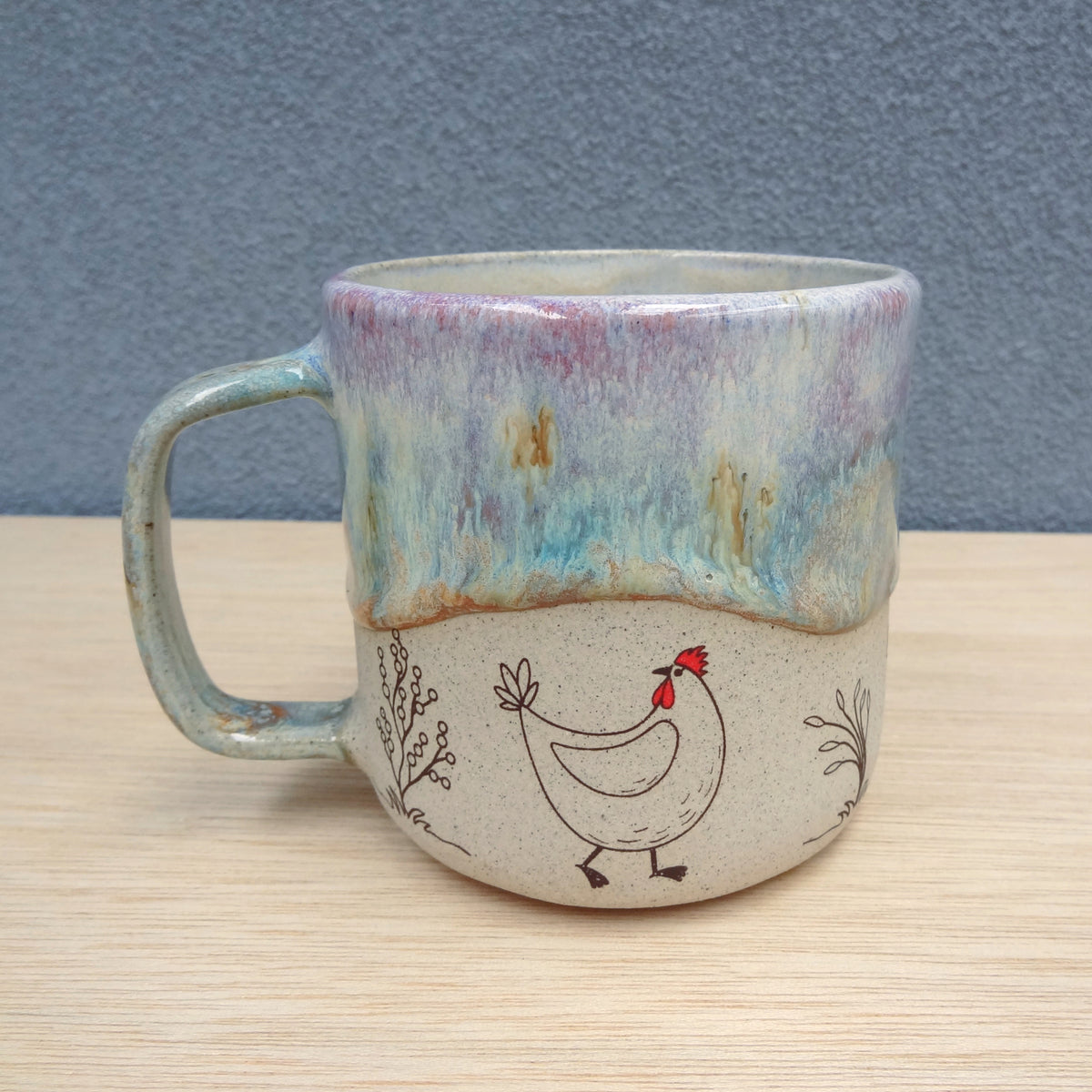 Handmade ceramic chicken mug. Coffee or tea mug.