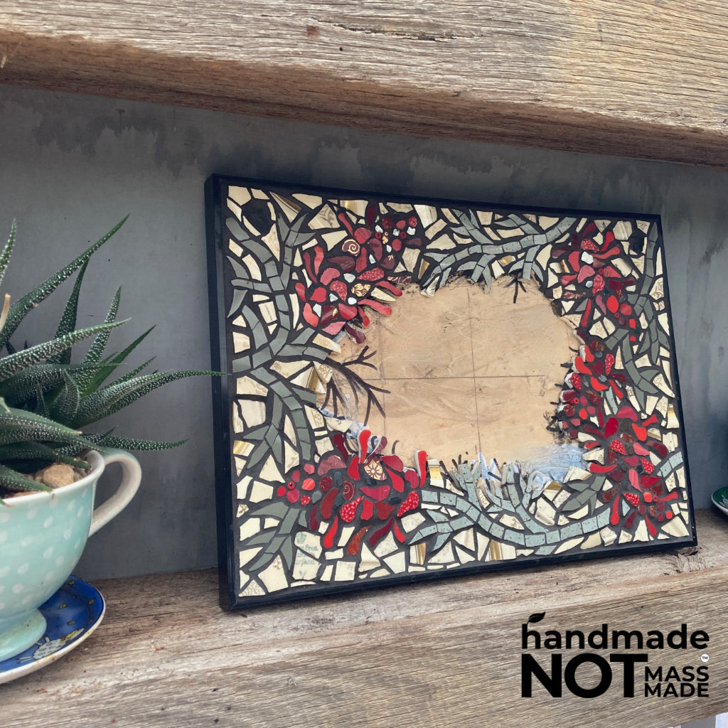 House Number Mosaic - Personalised - Grevilleas - Upcycled Crockery