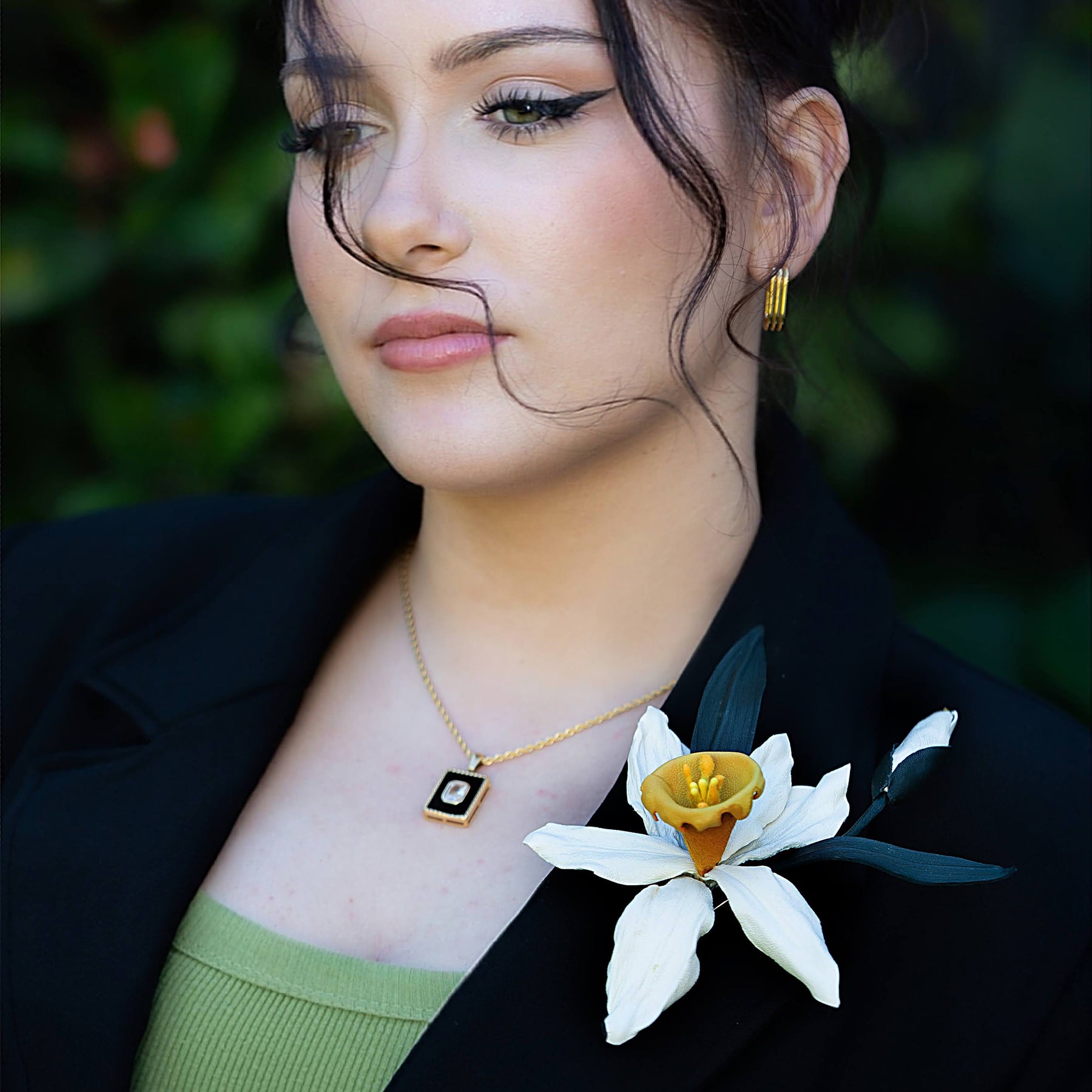 Leather Daffodil Brooch "Morning Glow" , Flower Brooch