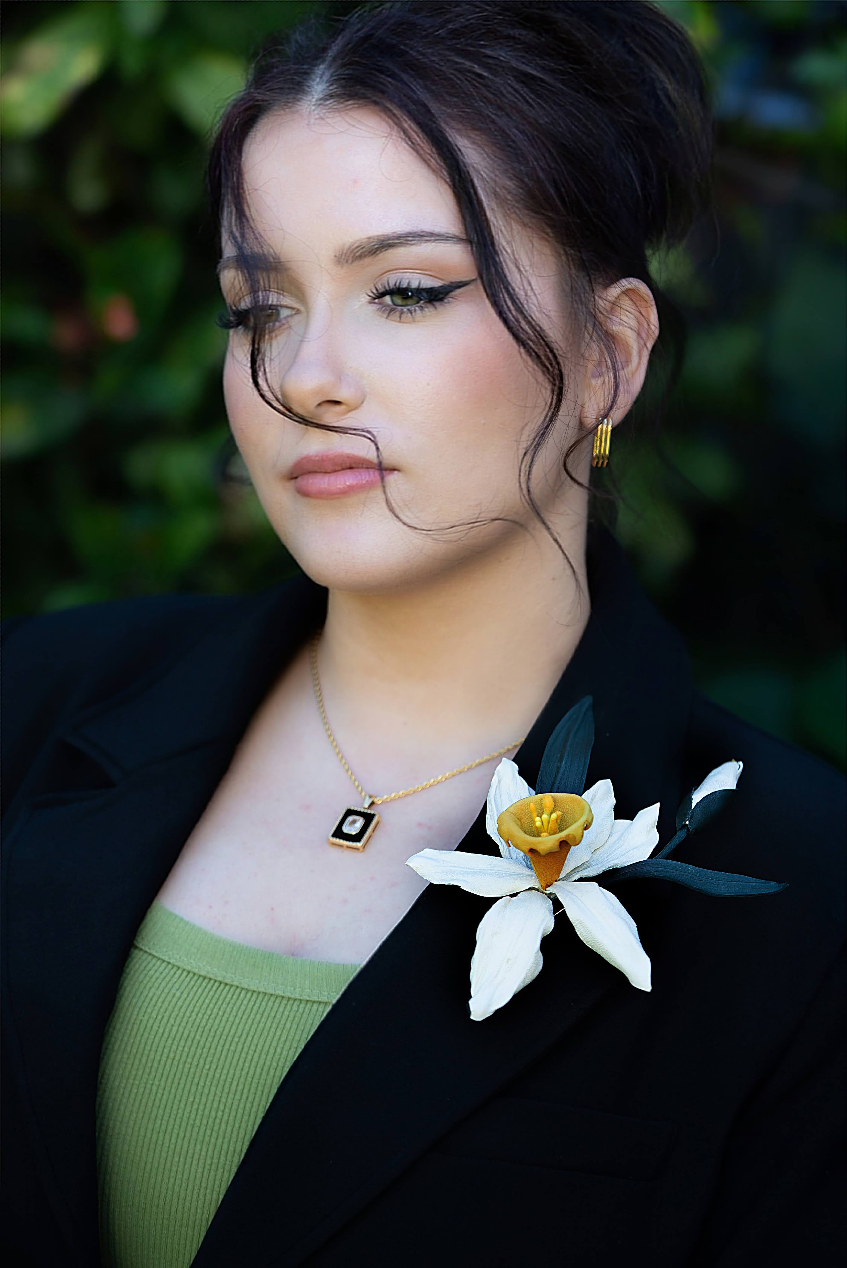 Leather Daffodil Brooch "Morning Glow" , Flower Brooch