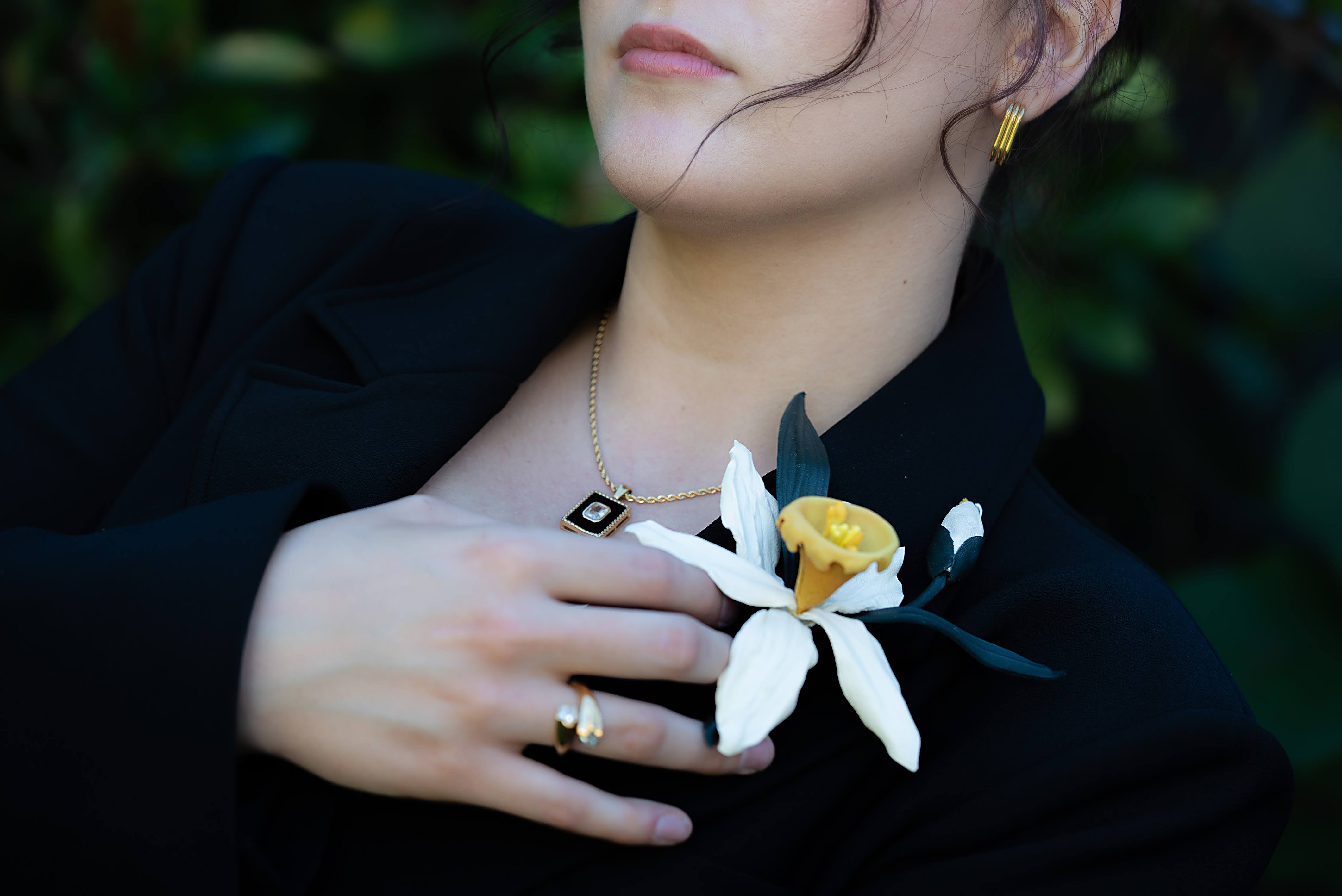 Leather Daffodil Brooch "Morning Glow" , Flower Brooch