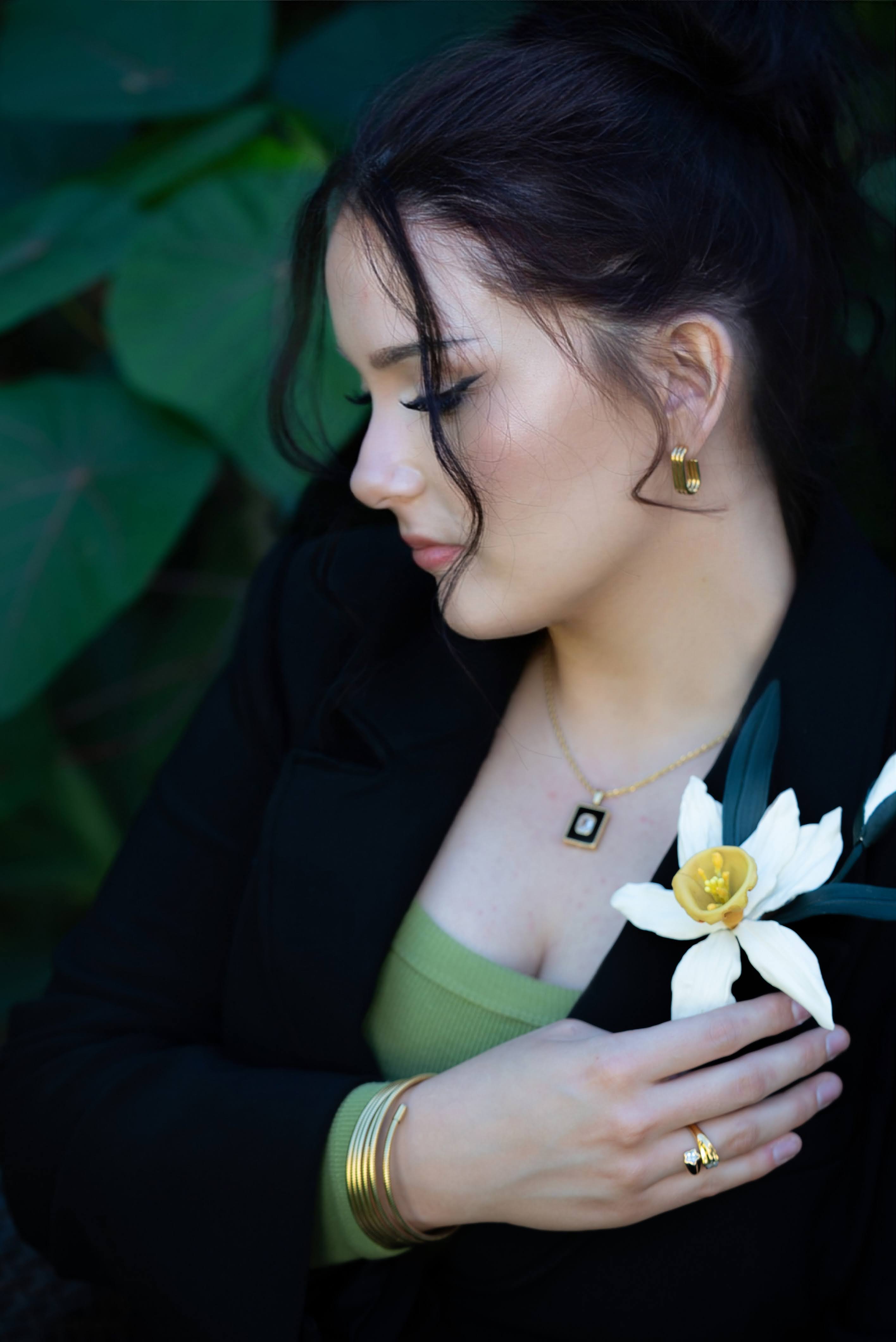 Leather Daffodil Brooch "Morning Glow" , Flower Brooch