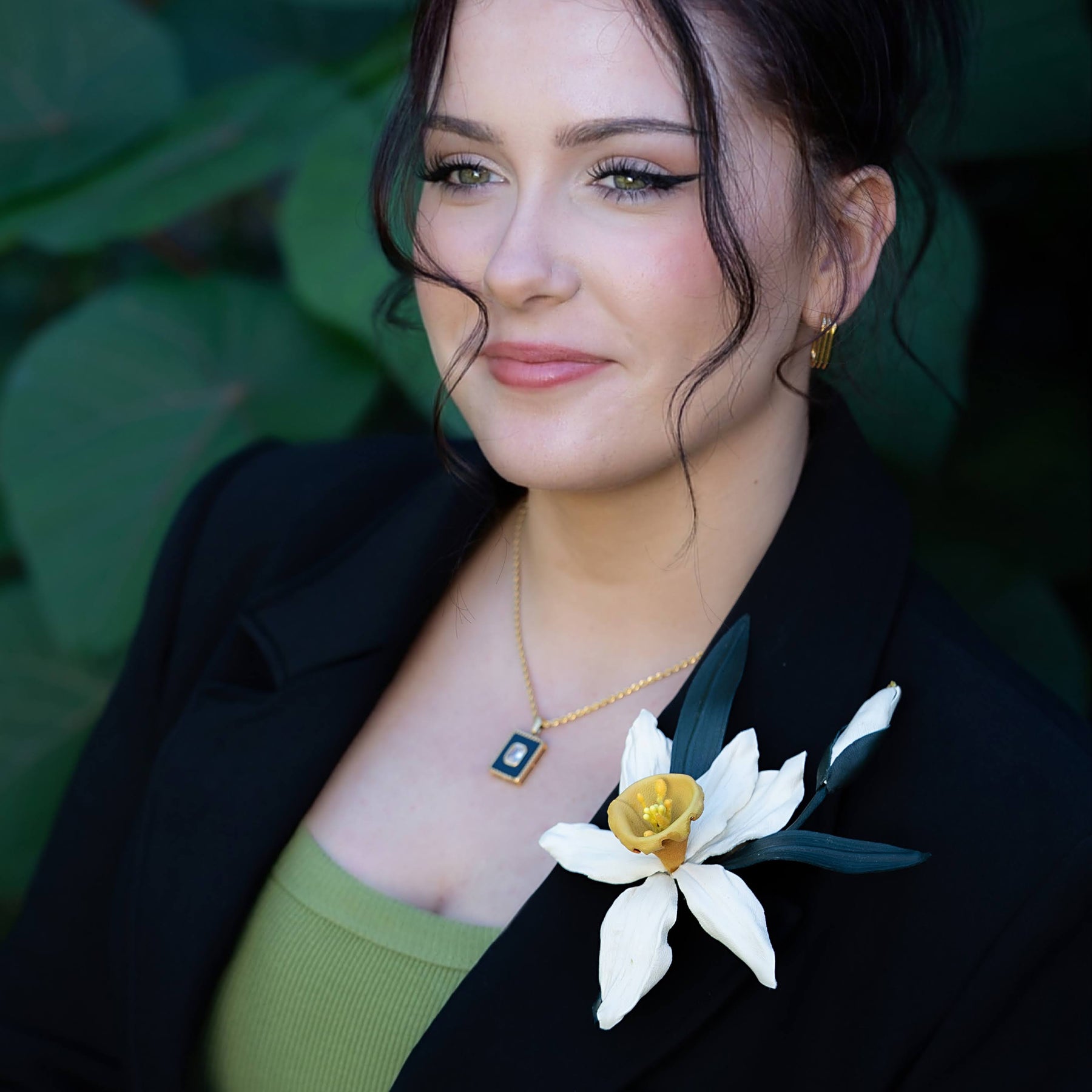 Leather Daffodil Brooch "Morning Glow" , Flower Brooch
