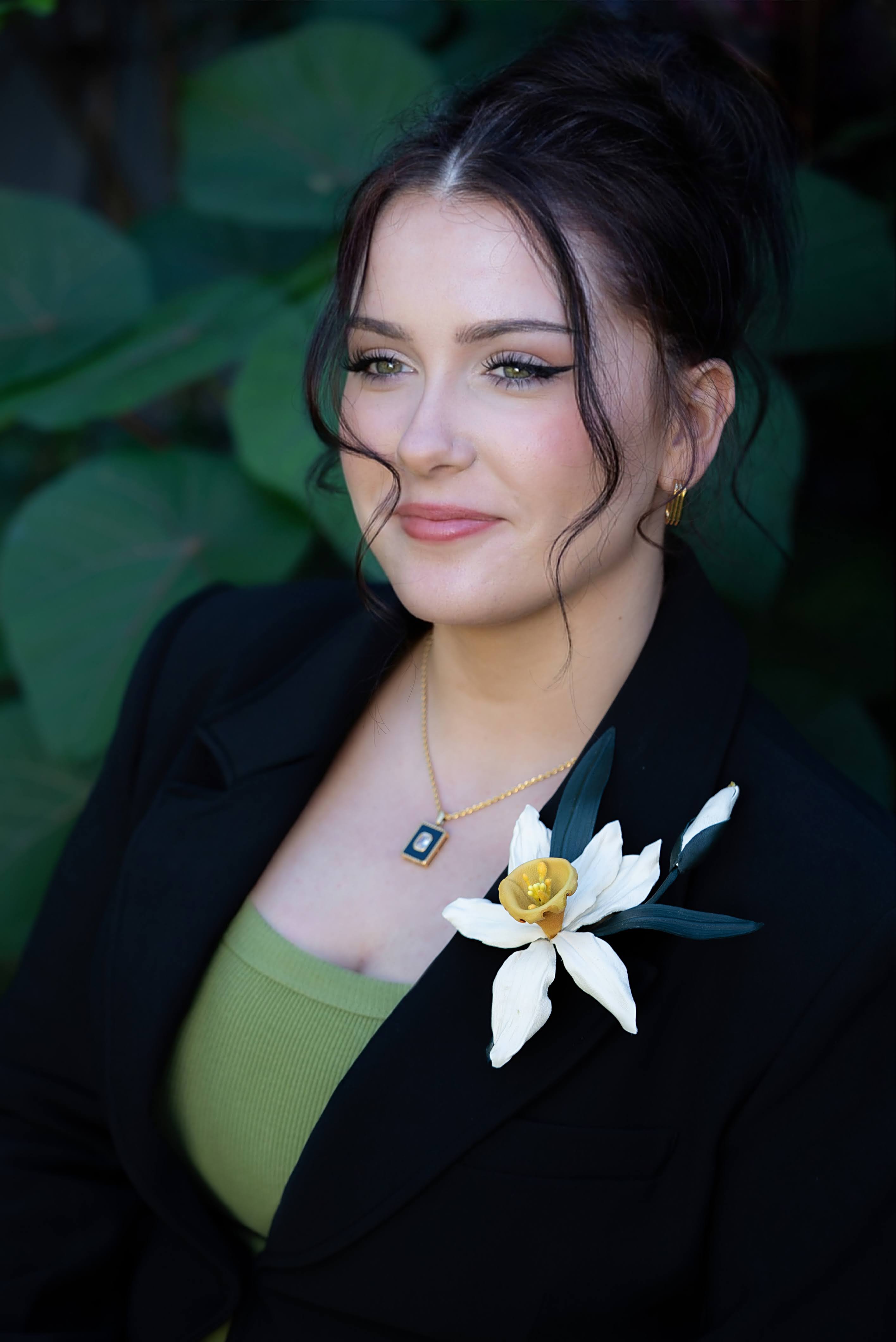 Leather Daffodil Brooch "Morning Glow" , Flower Brooch