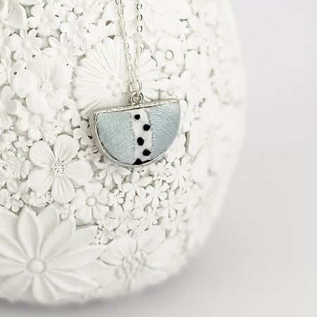 Modern hand-embroidered spots necklace in silver