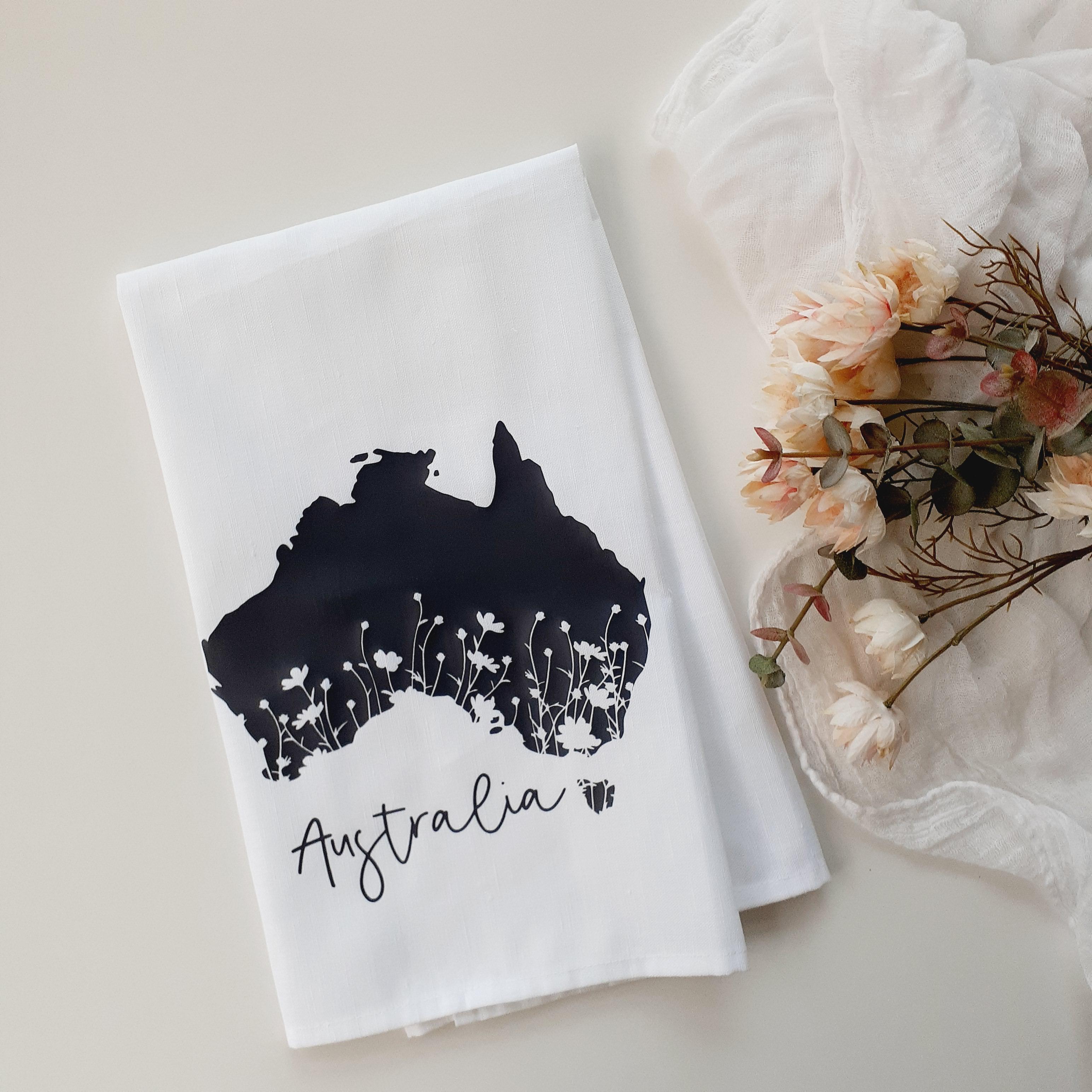 Australian Animal Tea Towel, Australiana Kitchen Decor, Linen Cotton, Souvenir, Gift