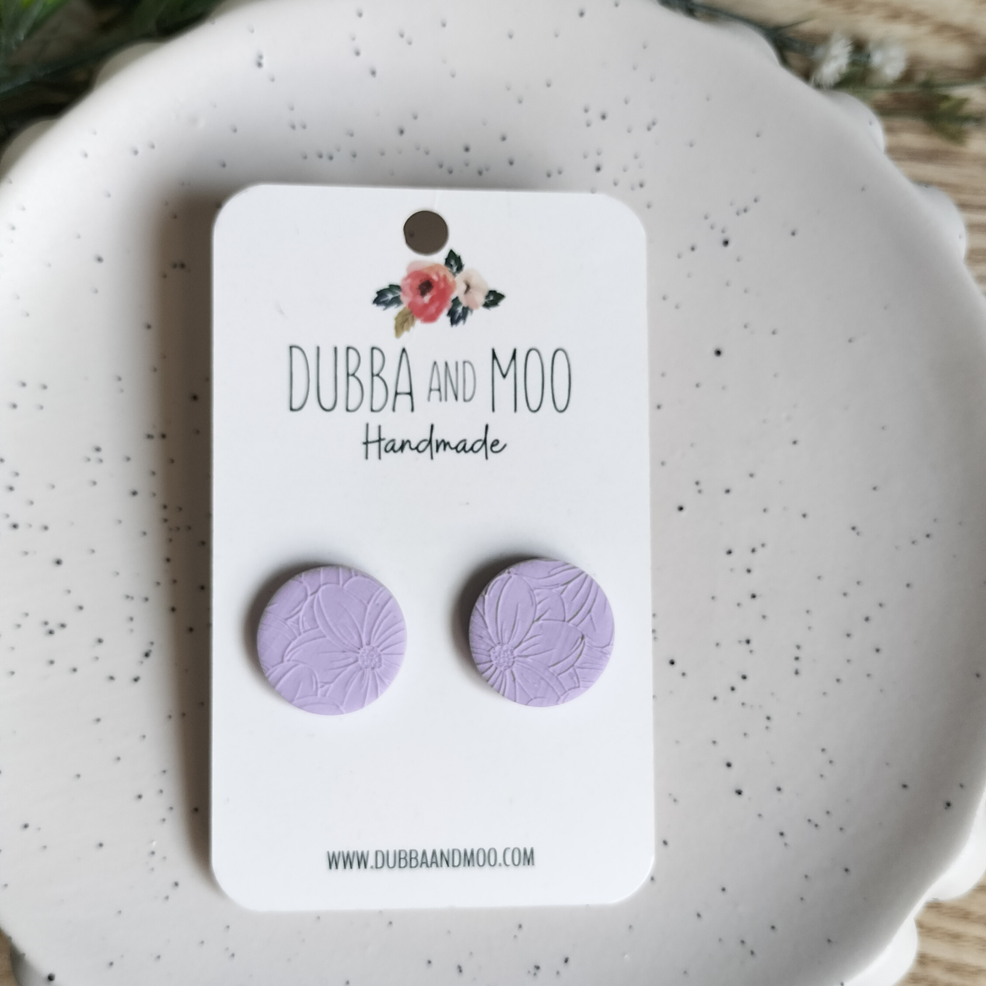 Floral Embossed Polymer Clay Stud Earrings - 19mm (Large) in 20 Colour Options